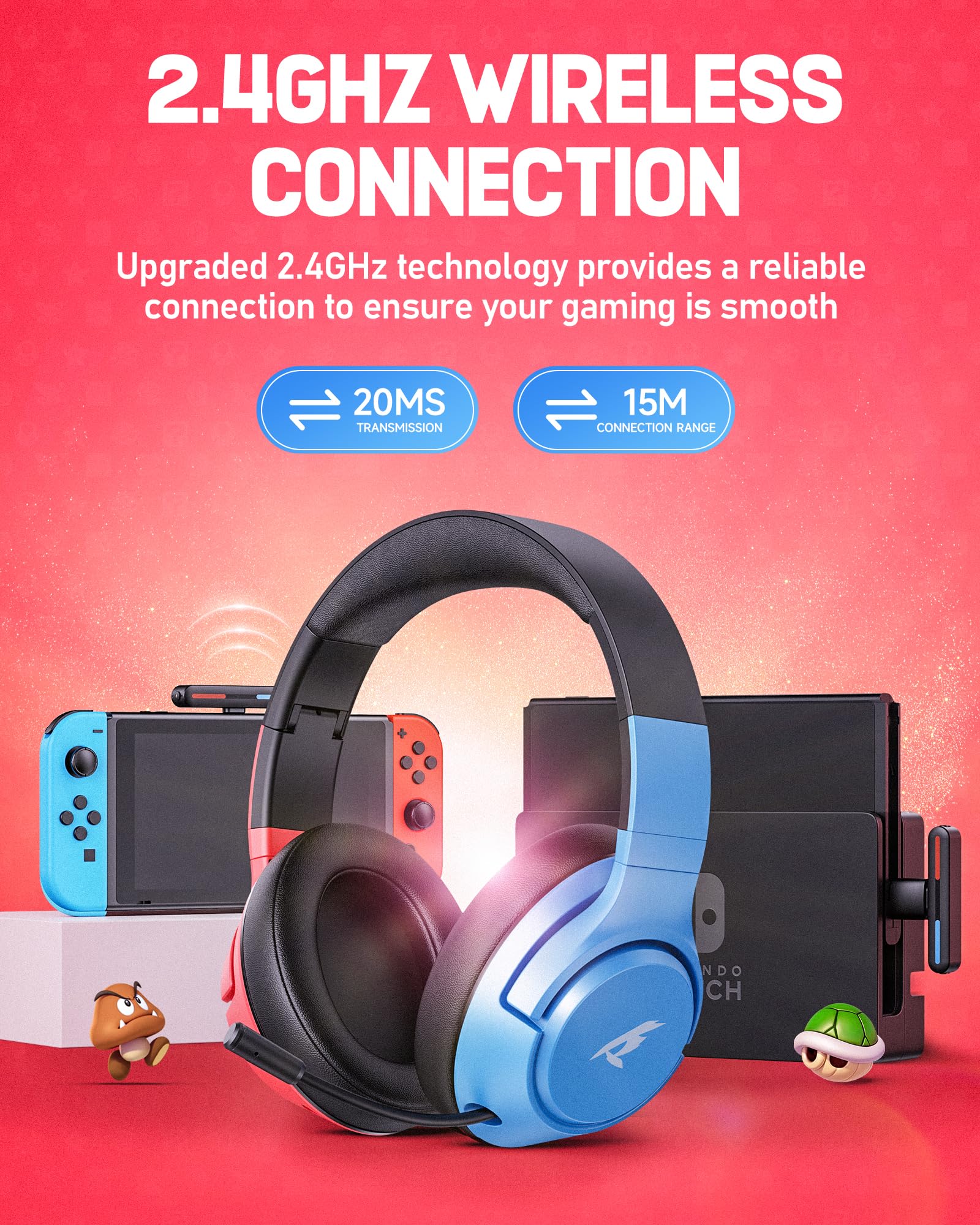 Cg 01 2.4Ghz Wireless Gaming Headset For Nintendo Switch?Oled?Lite, Bluetooth 5.4 Gaming Headphones With Noise Cancelling Microp