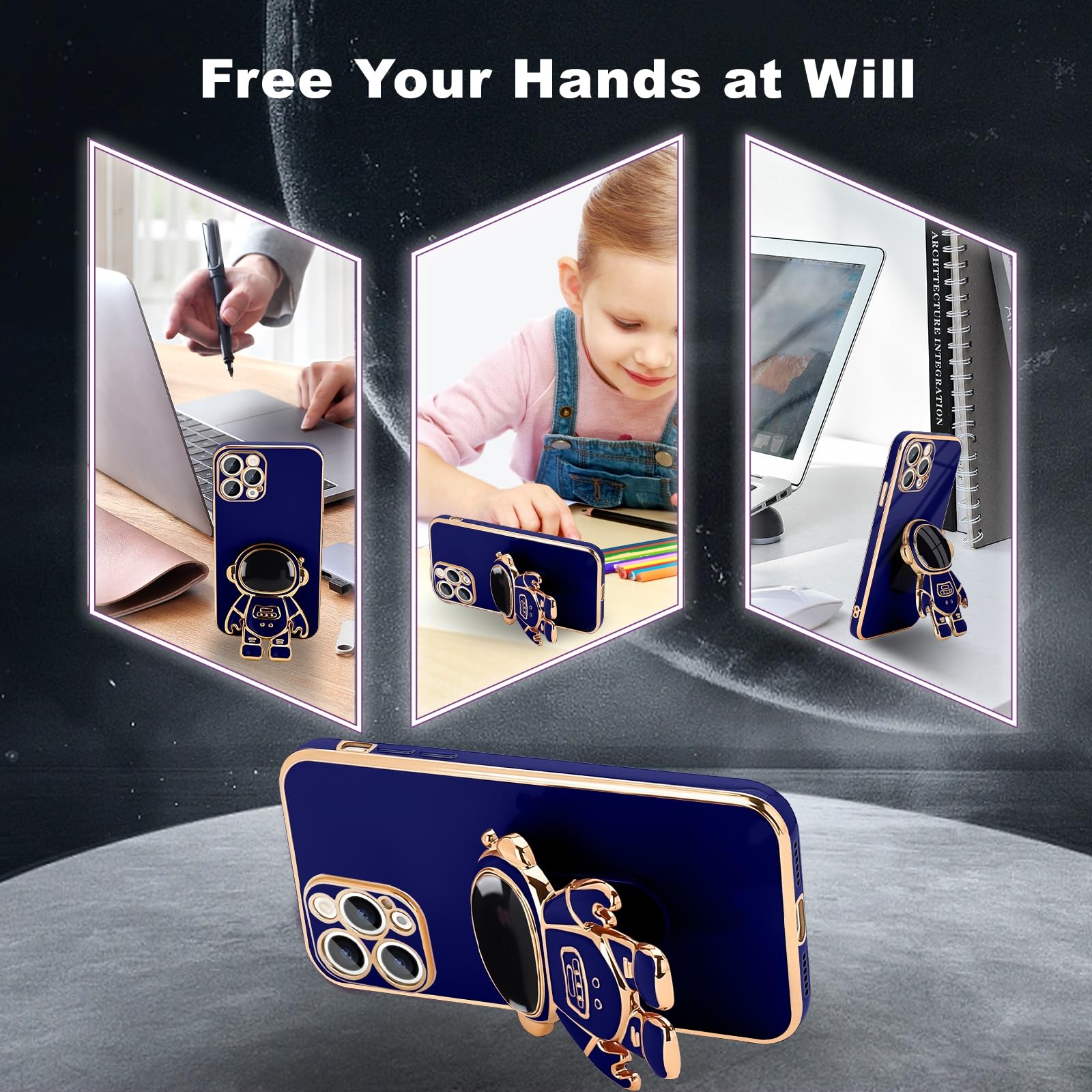 Pepmune For Iphone 15 Pro Case, Cute 3D Astronaut Stand With [2 Screen Protector] [Camera Protection] Kickstand Shockproof Bling