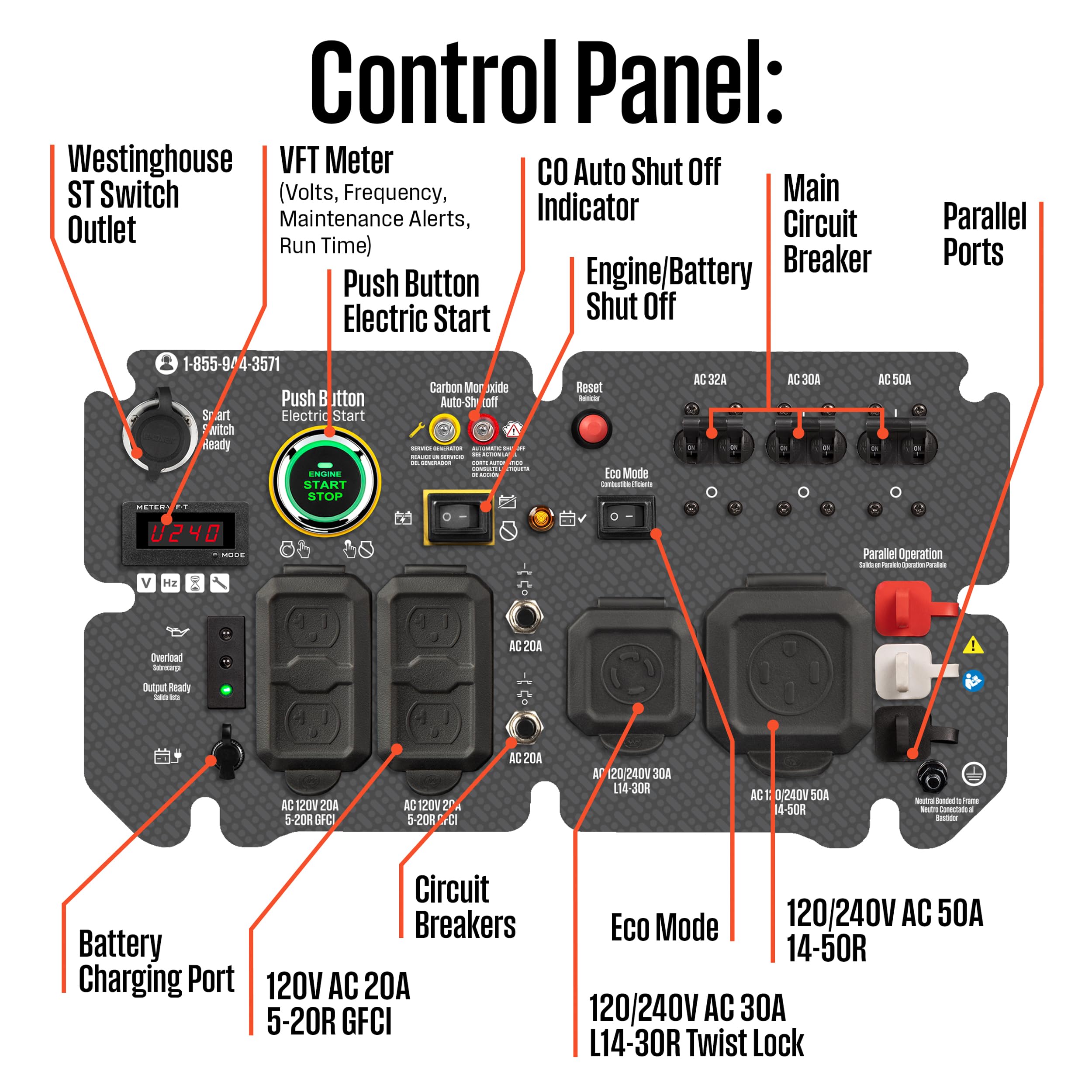 Westinghouse Outdoor Power Equipment 10000 Peak Watt Portable Open Frame Inverter Generator, Remote Electric Start With Auto Cho