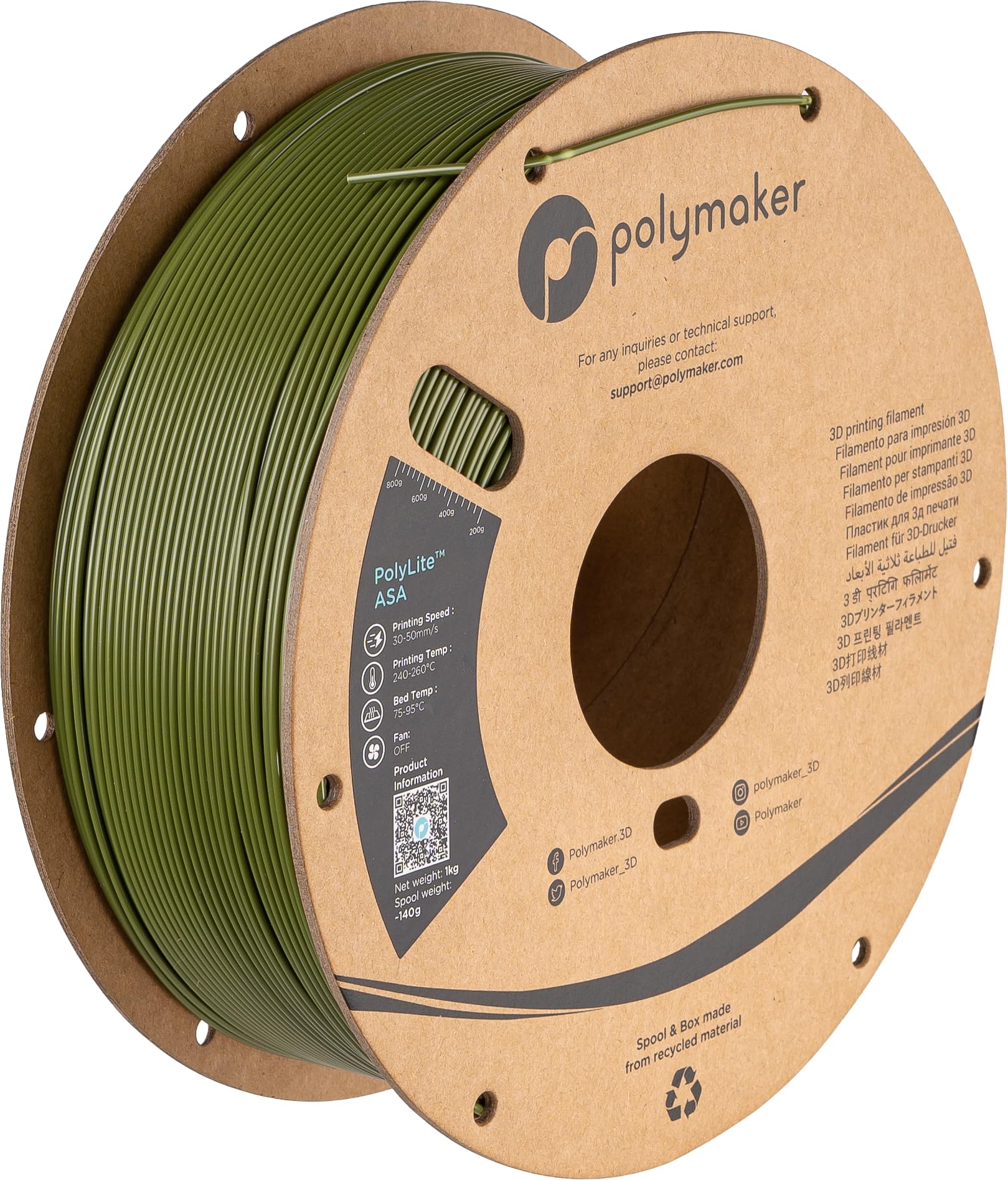 Polymaker Asa Filament 1.75Mm Army Green, 1Kg Asa 3D Printer Filament, Heat & Weather Resistant   Asa 3D Filament Perfect For Pr