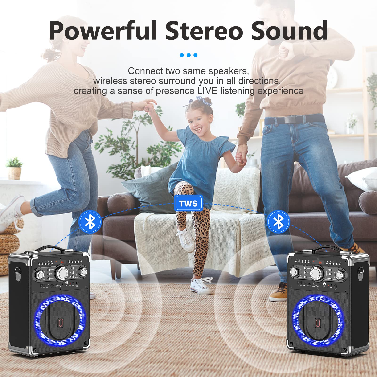 Hwwr Karaoke Machine With 3 Microphones For Adults And Kids,Portable Party Karaoke Speaker With Dj Lights, Bluetooth Speaker For