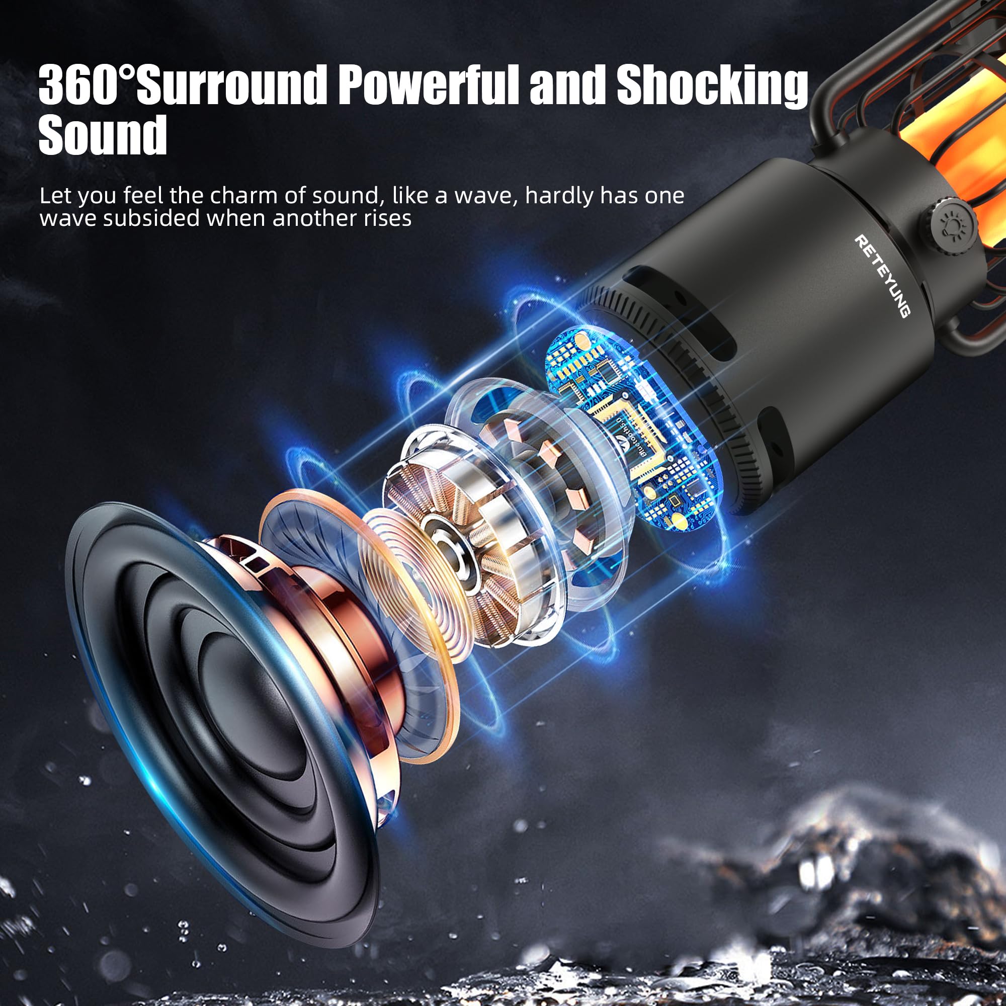 Outdoor Bluetooth Speakers, Led Flame Light Speaker For Men Women Fathers,Wireless Portable Speaker With Wall Mount/Hook,Ip65 Wa