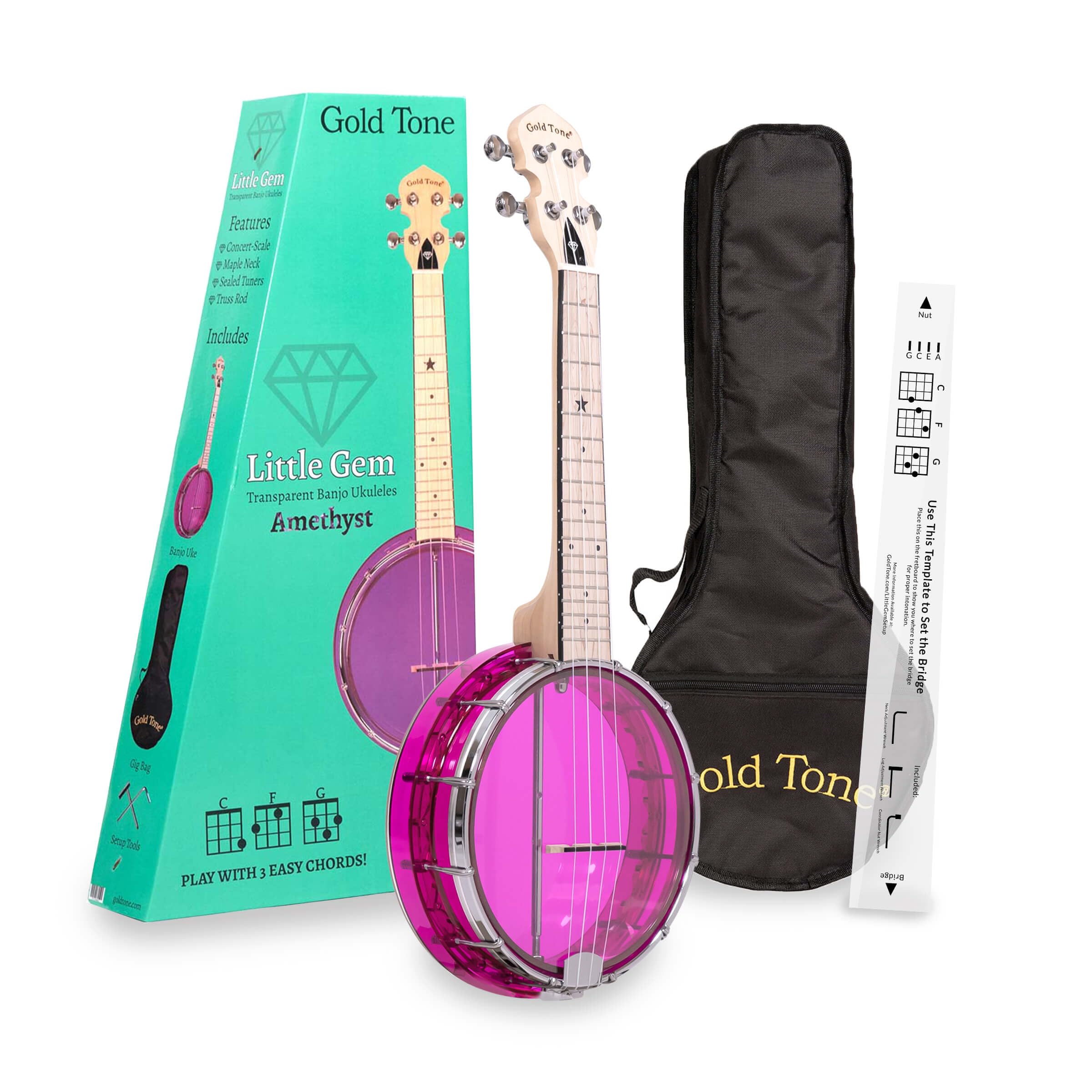 Gold Tone Little Gem Ukes, 4 String Ukulele, Right, Purple (Lg A)