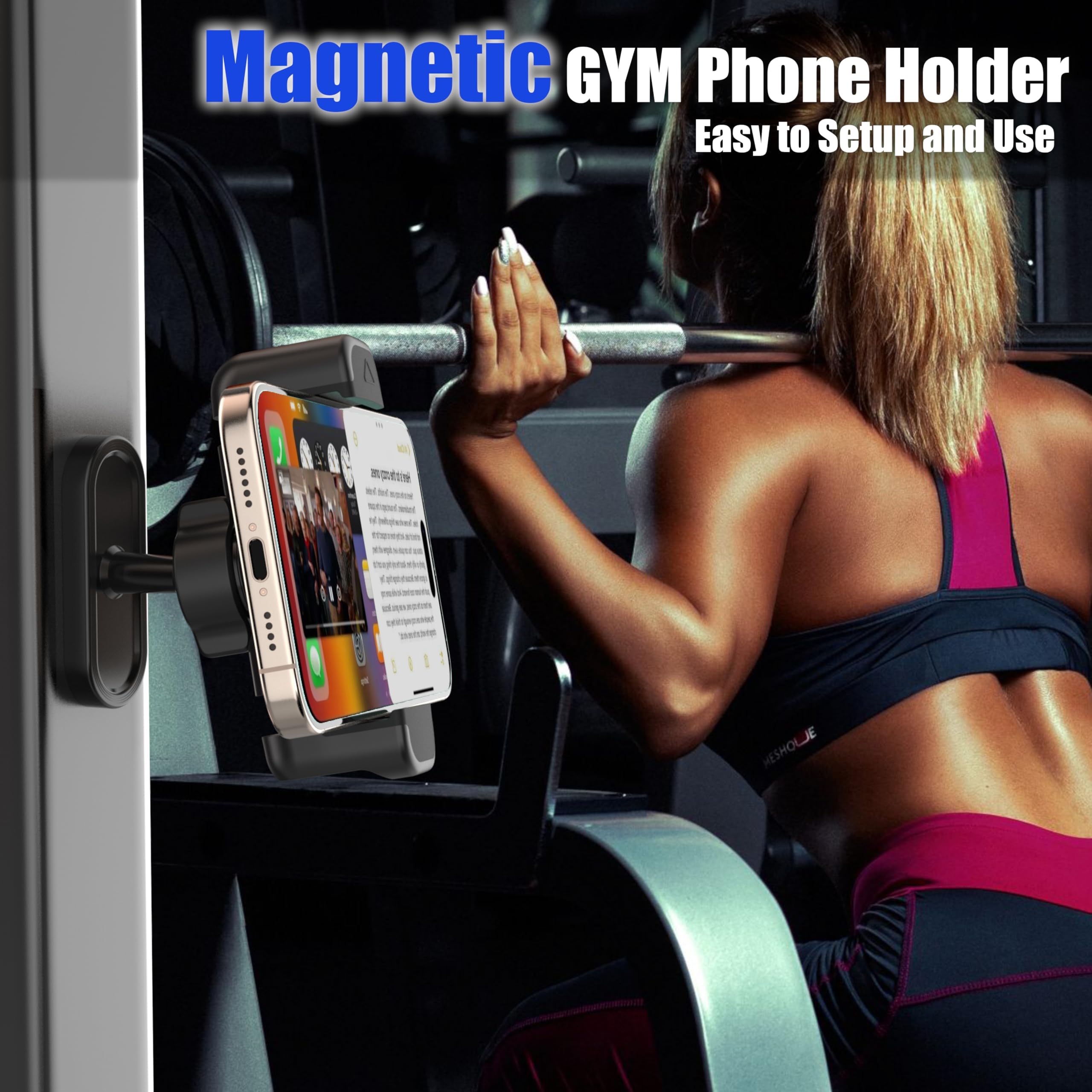 Vassmtcph Gym Magnetic Phone Holder Mount,Magnetic Cell Phone Holder For Gym,360 Degree Adjustable,Compatible With 4-7'' Smartph