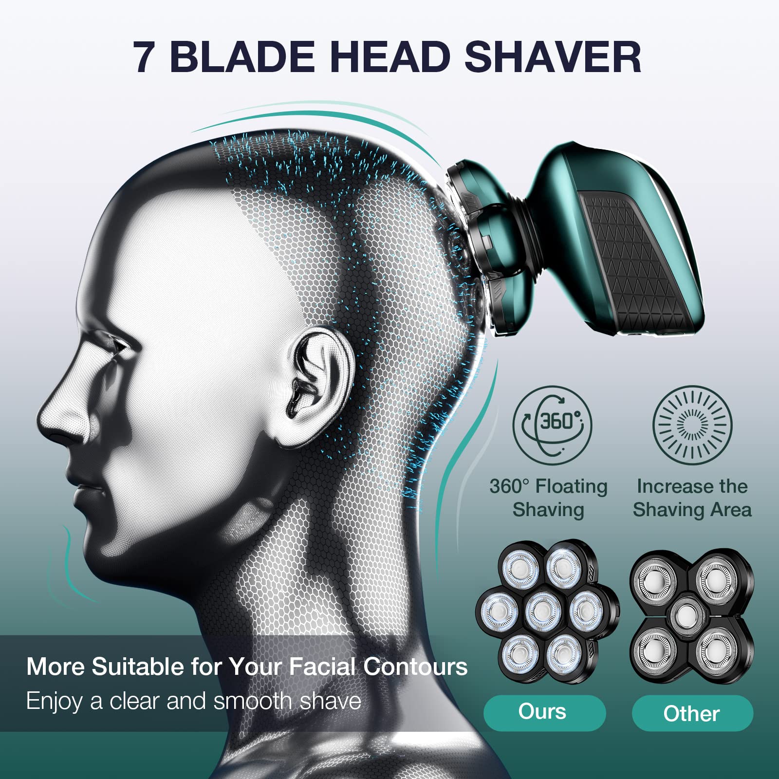Head Shaver 7D, Wyklaus Head Shavers For Bald Men, Head Electric Razor With Nose Hair Trimmer, Waterproof Wet Dry Mens Grooming