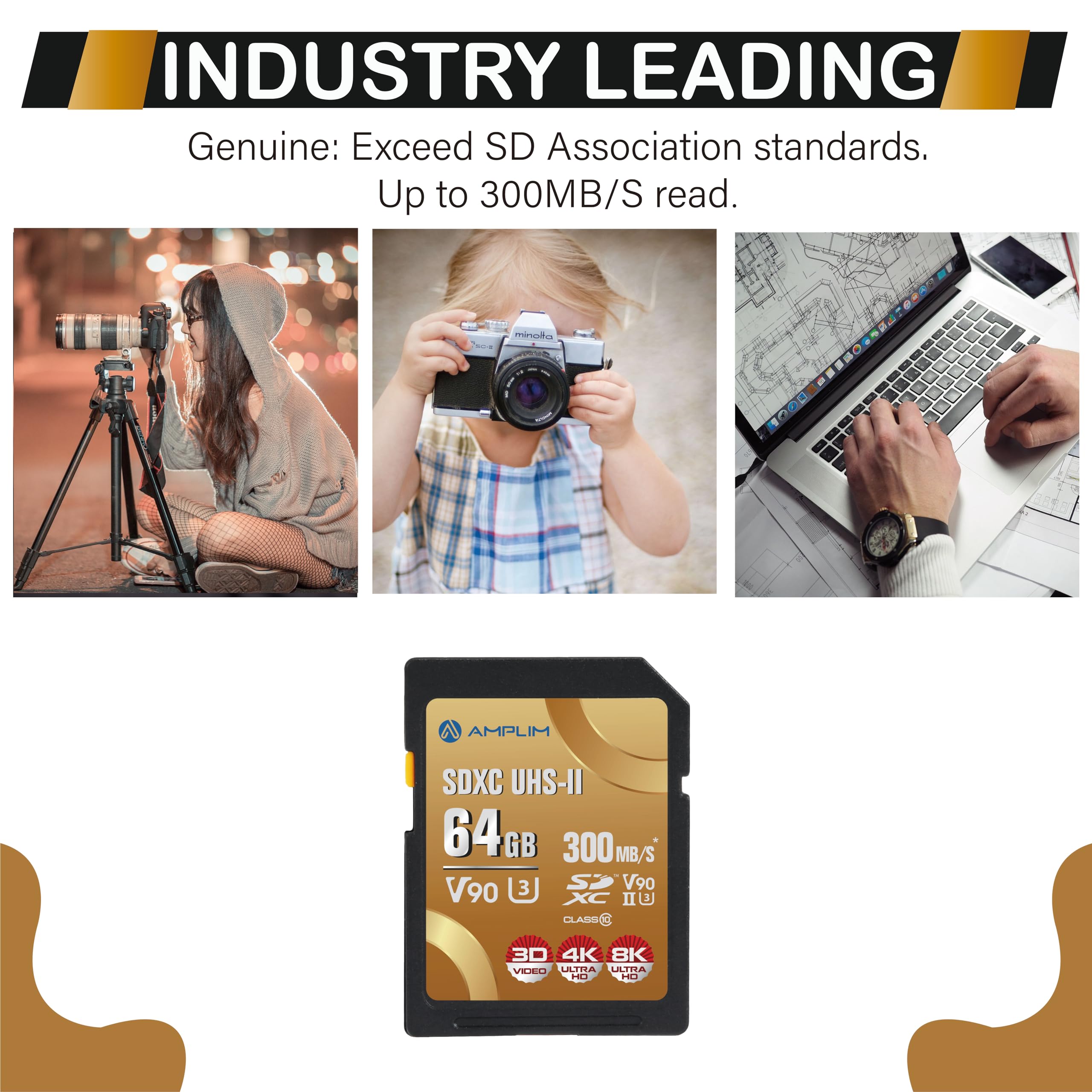 Amplim 64Gb V90 Uhs Ii Sd Sdxc Card, 300Mb/S 2000X Read/Write Lightning Speed Performance, Extreme Read, U3 Secure Digital Memory Storage For Professional Photographer And Videographer