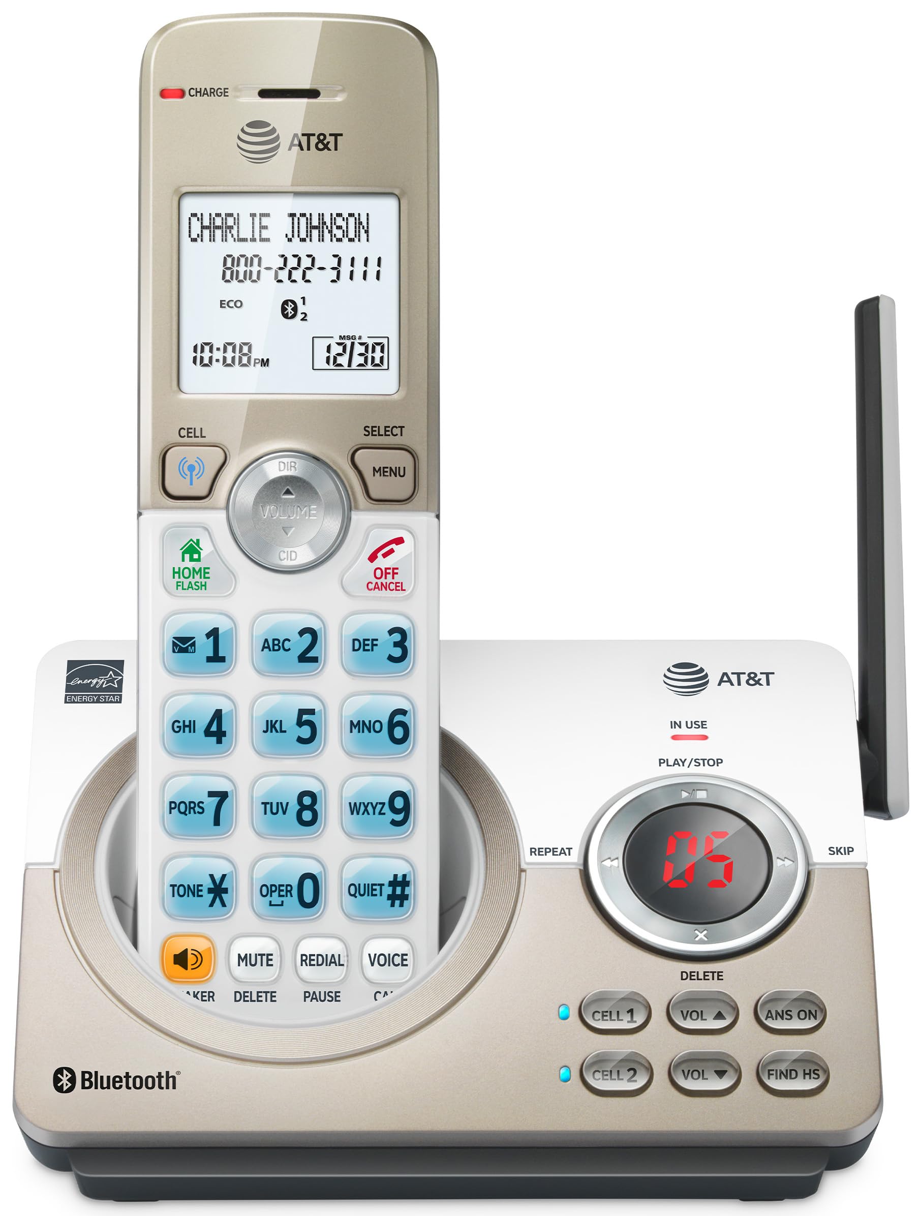 AT&T DL72119 DECT 6.0 Cordless Phone for Home with Bluetooth Connect to Cell, Call Blocking, 1.8 Backlit Screen, Big Buttons, in