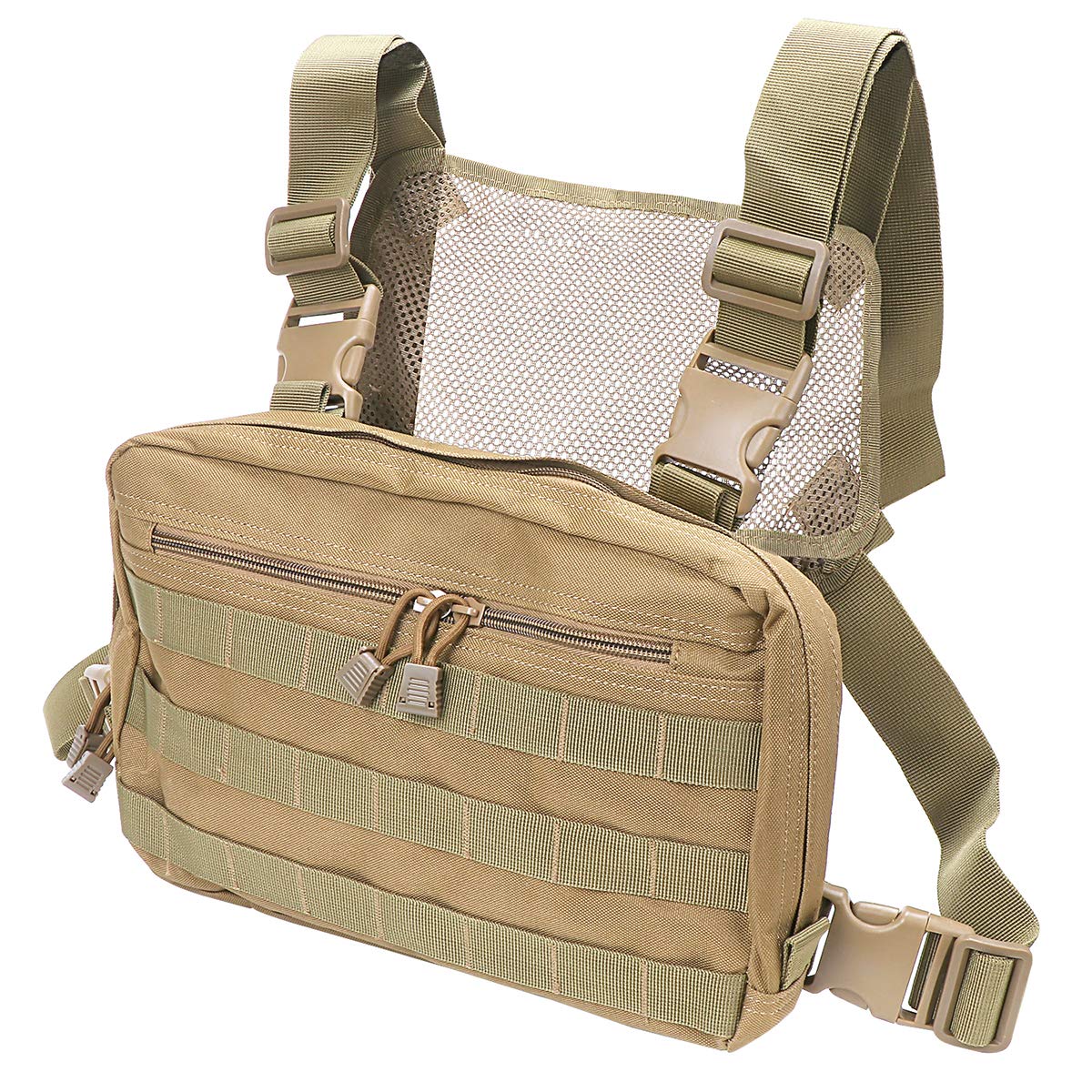 Abcgoodefg Tactical Chest Rig Molle Radio Chest Harness Holder Holster Vest Front Chest Pouch Outdoor Chest Bag Chest Pack (Tan)