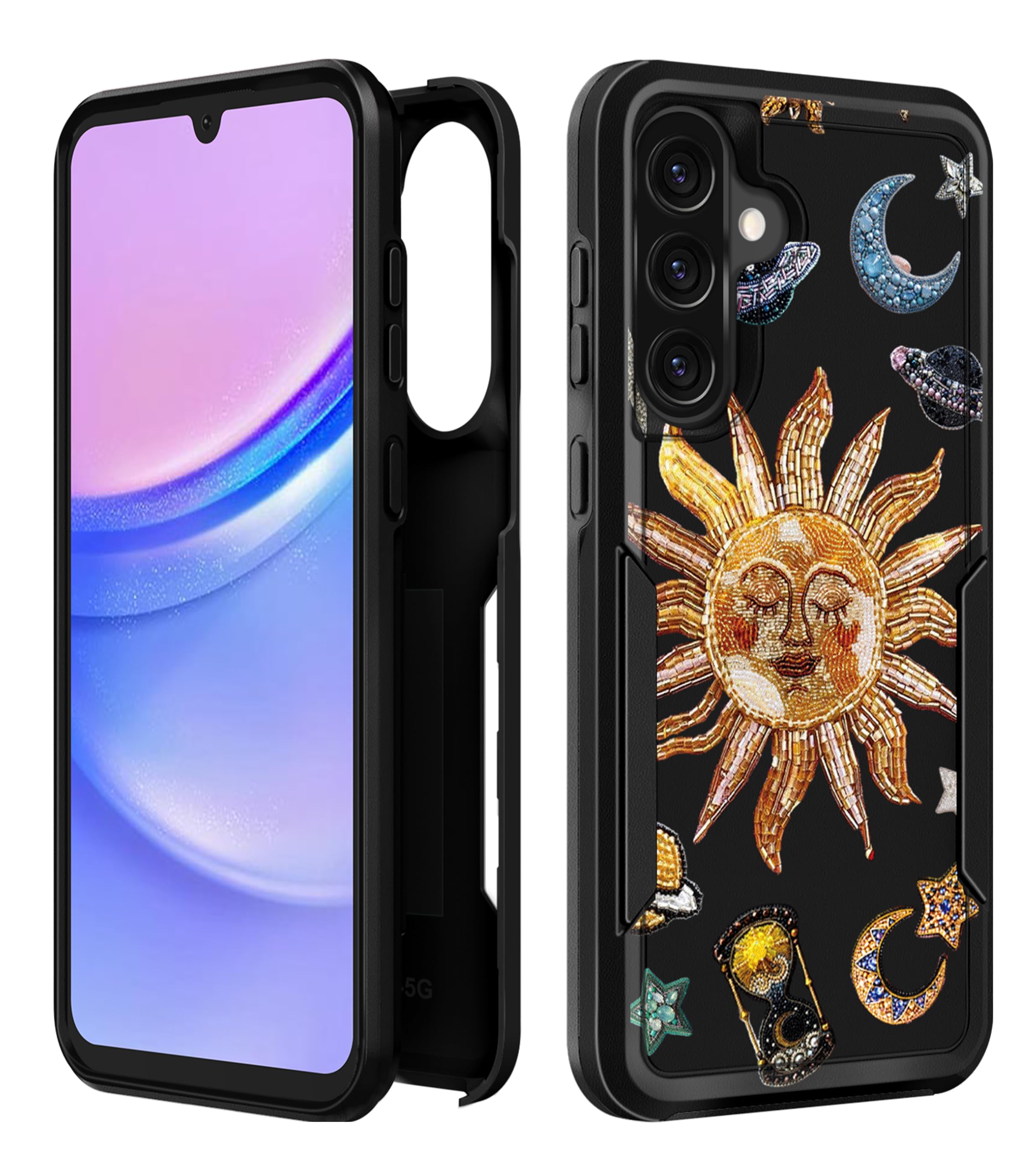 Plakill for Galaxy A36 5G Phone Case Women - Cute Girls Cover Girly Kawaii Aesthetic Unique Design Sun Stars Heavy Duty Protecti