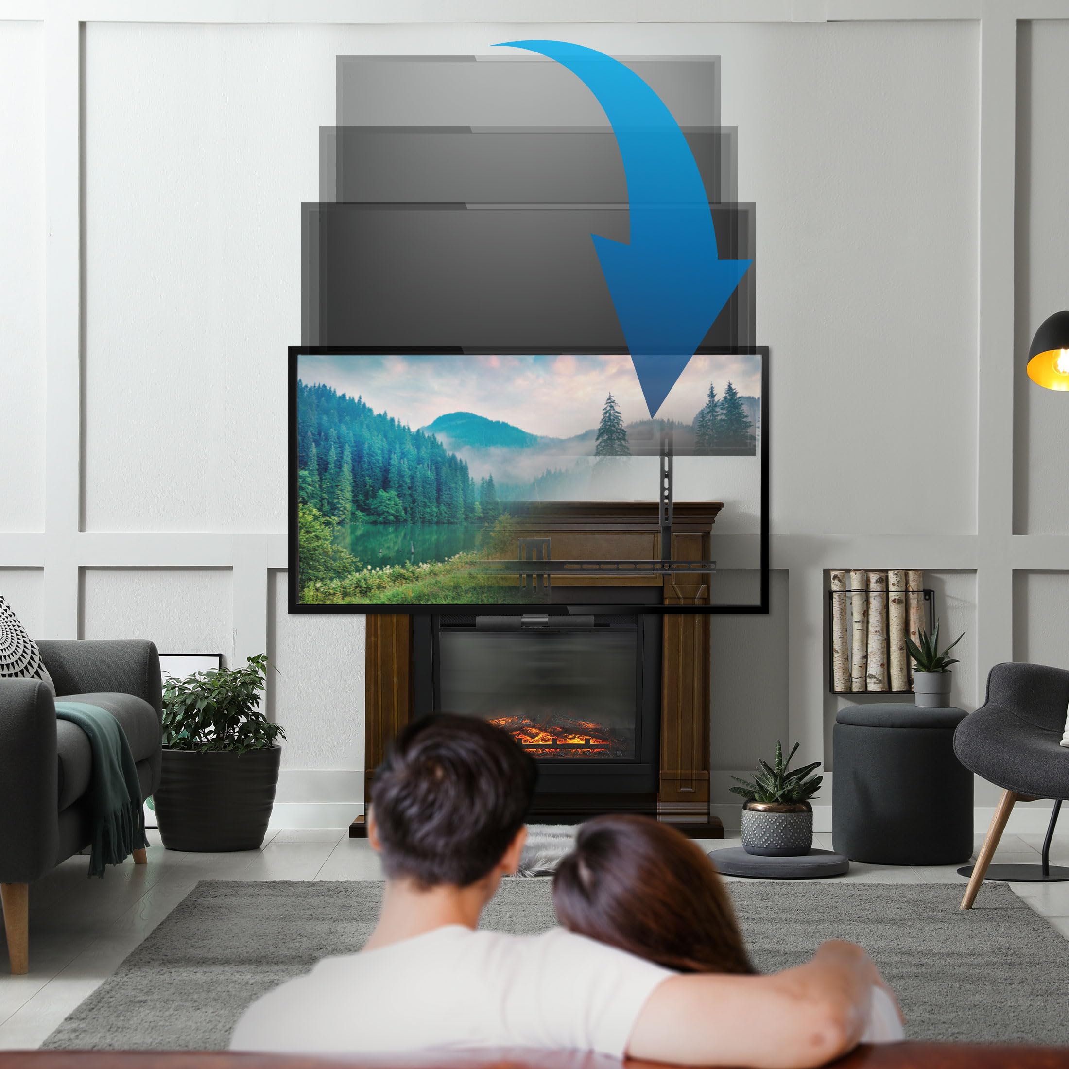 Mount It! Fireplace Mantel TV Wall Mount, Above Fireplace Drop Down TV Mount, Pull Down TV Mantle Mount with Spring Assist, TV Sizes 42 65 inches with VESA from 100x100 to 600x500, max 55 lbs Weight