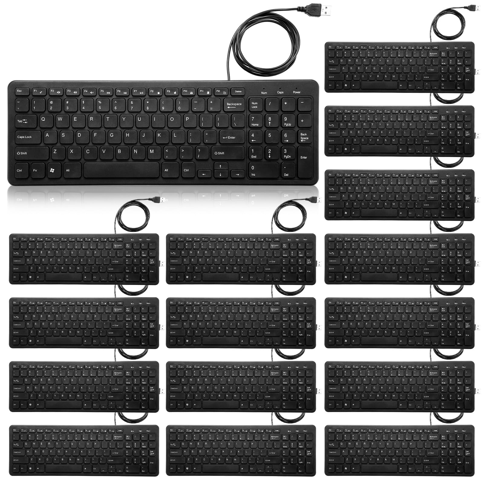 Kanayu 16 Pcs Wired Keyboard Bulk Slim Low Profile USB Keyboard with Number Pad USB Plug Connectivity Computer Keyboards Compati