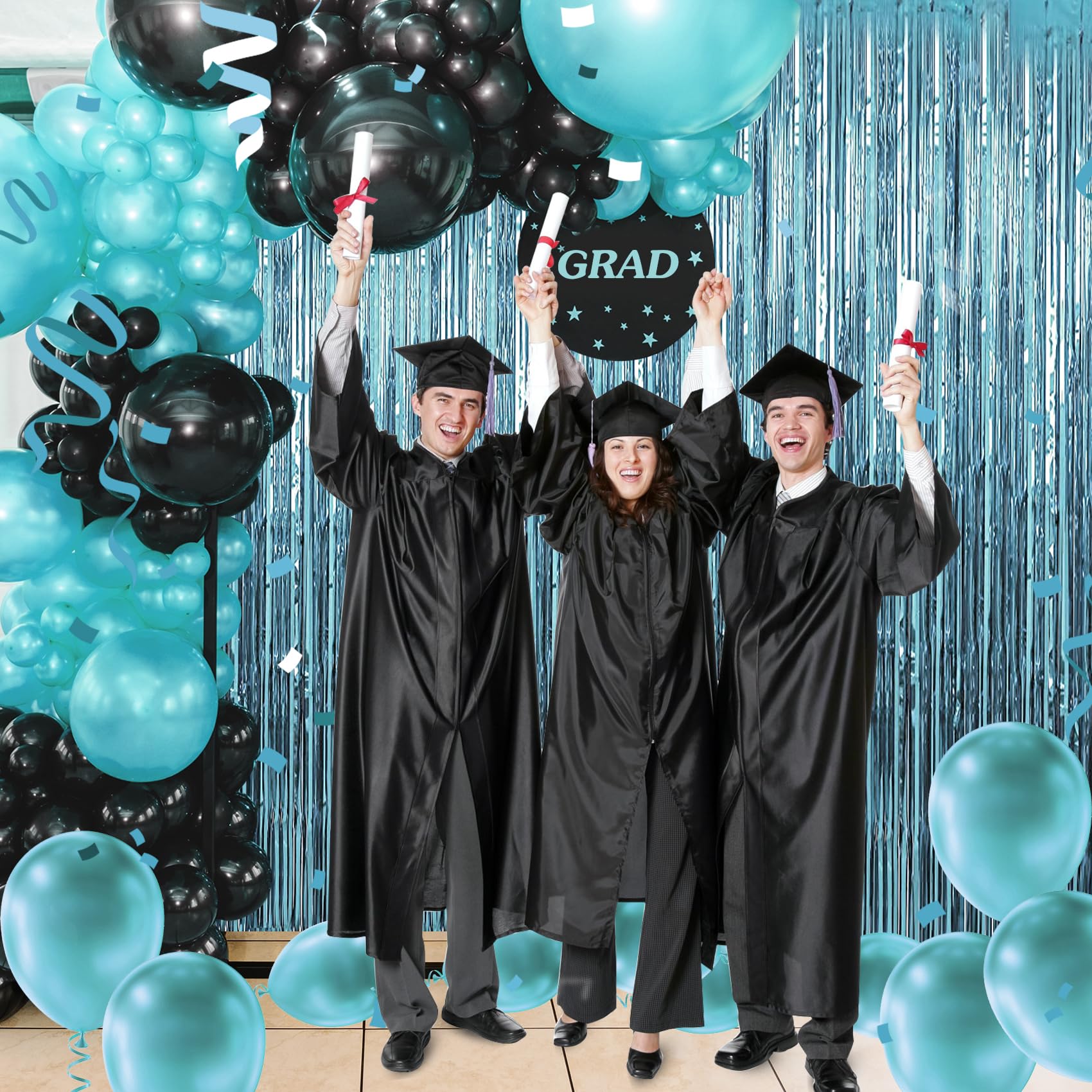 Tenlaitech 3 Pack 3.3 X 9.9 Ft Light Blue Foil Fringe Backdrop Curtain, Streamer Backdrop Curtains, Streamers Birthday Party Dec