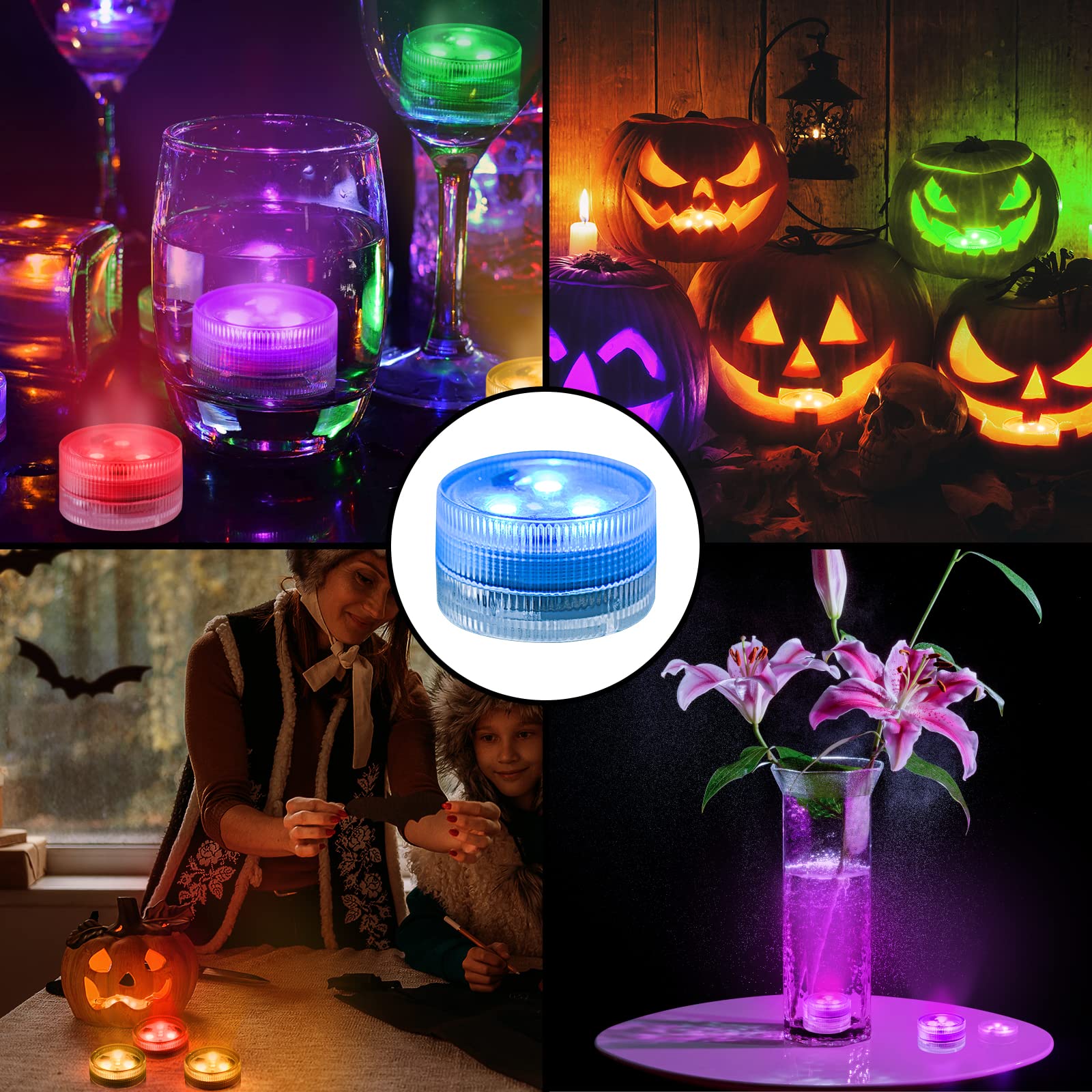 Mini Submersible Led Tea Lights   Waterproof Flameless Led Lights Battery Powered, Small Led Candle Light For Halloween Pumpkin,