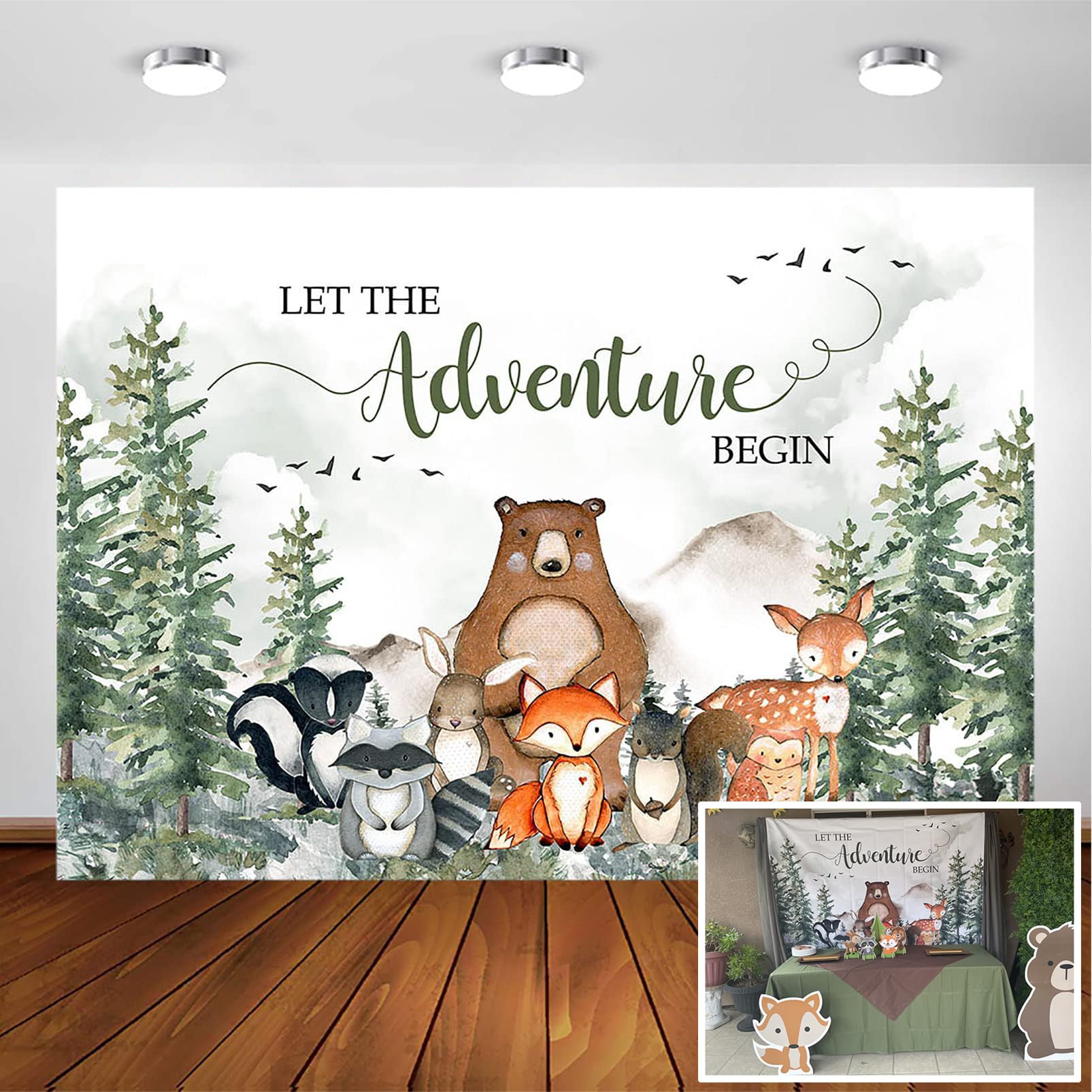 Avezano Woodland Baby Shower Backdrop Adventure Awaits Baby Shower Decoration Background Adventure Forest Mountain Wilderness Co