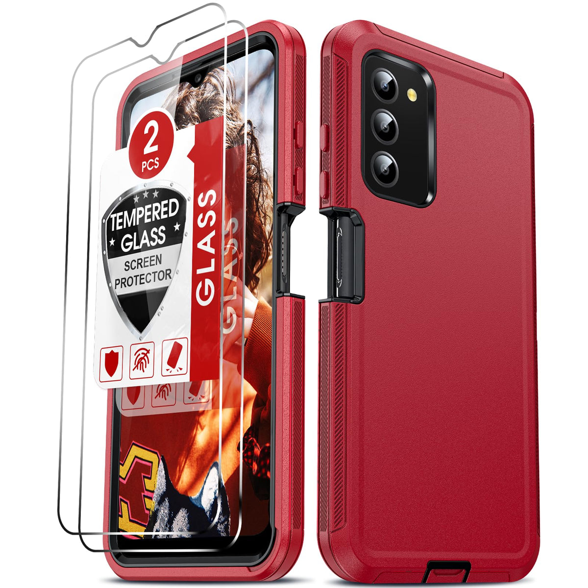 Leyi Compatible For Samsung Galaxy Ao3S Phone Case: Galaxy A03S Case With [2 Pack] Tempered Glass Screen Protectors, 3 In 1 Full