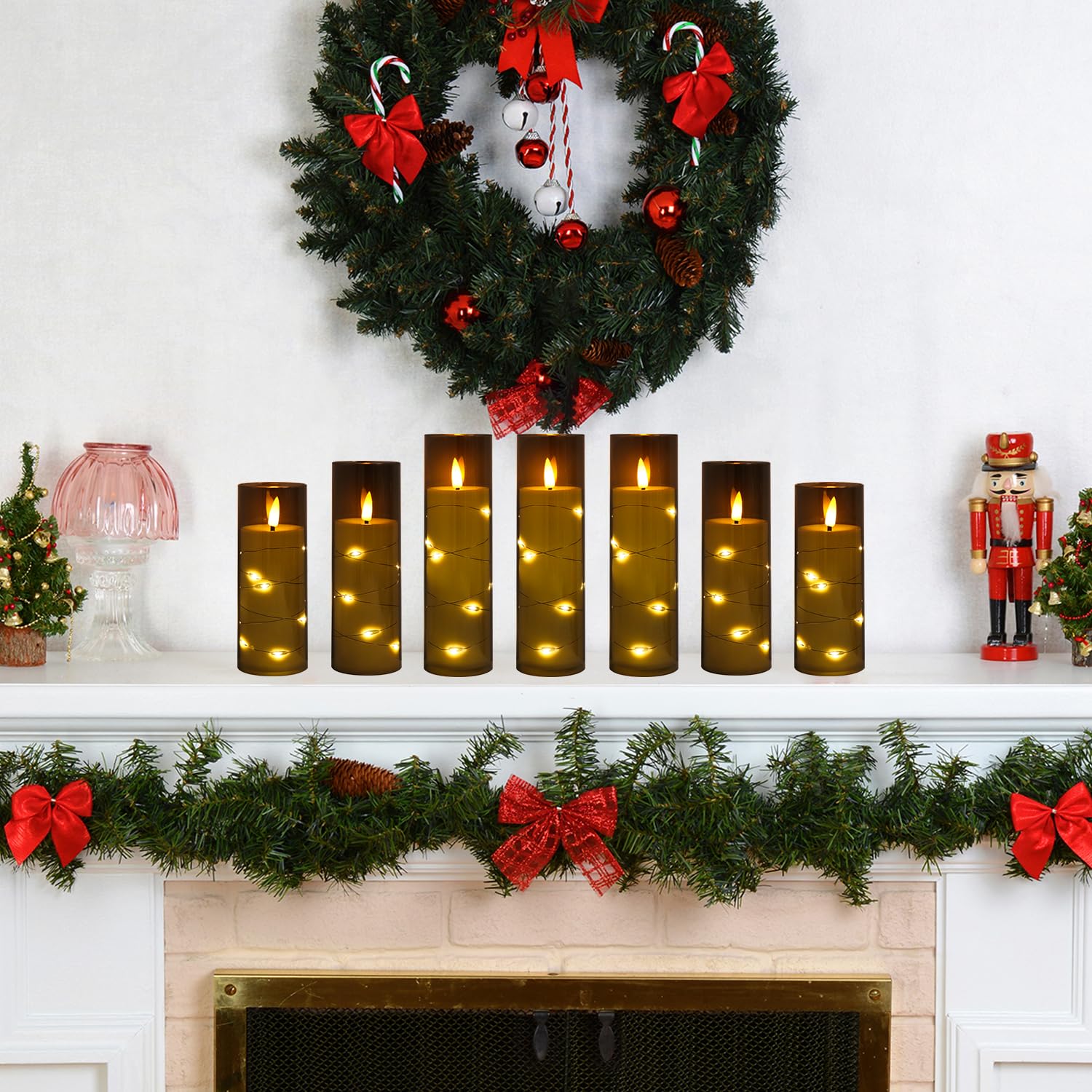 Flameless Candles Flickering Led Lights 7 Pcs Battery Operated Candles With Remote & Timer, With Embedded Star String Lights For