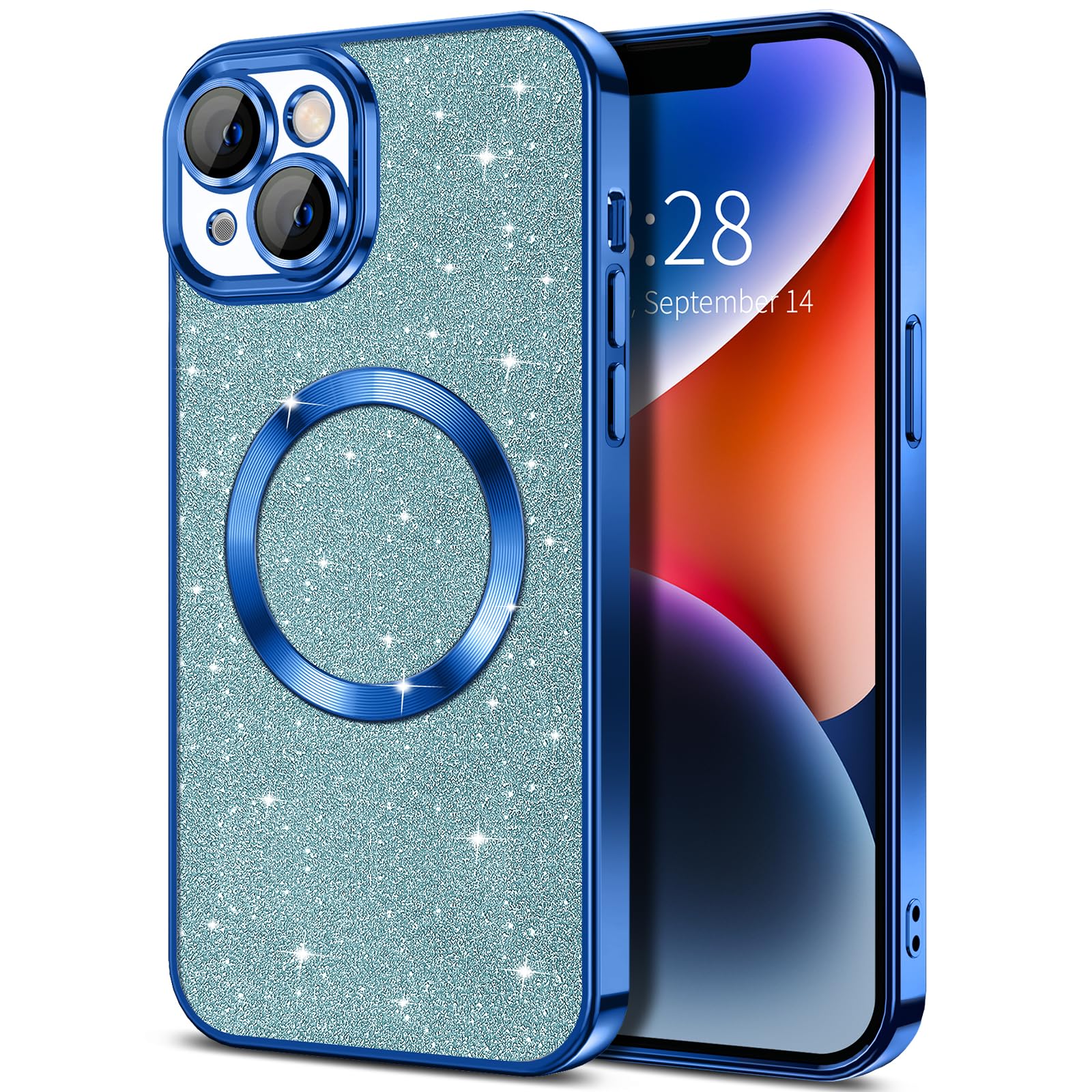 Hython For Iphone 14 Plus Case Glitter, Clear Magnetic Phone Cases With Camera Lens Protector [Compatible With Magsafe] Bling Sp