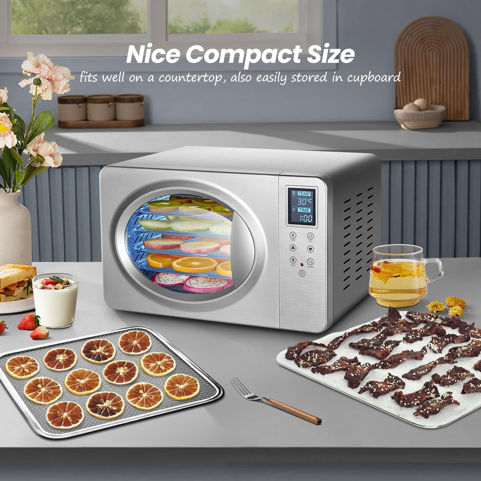 Septree 6 Trays Food Dehydrator, 500W Stainless Steel Meat Dehydrator For Jerky, Fruit Dryer Machine With 190? Temperature Control Adjustable Timer, For Herbs Vegetables Yogurt& Dog Treats, Silver