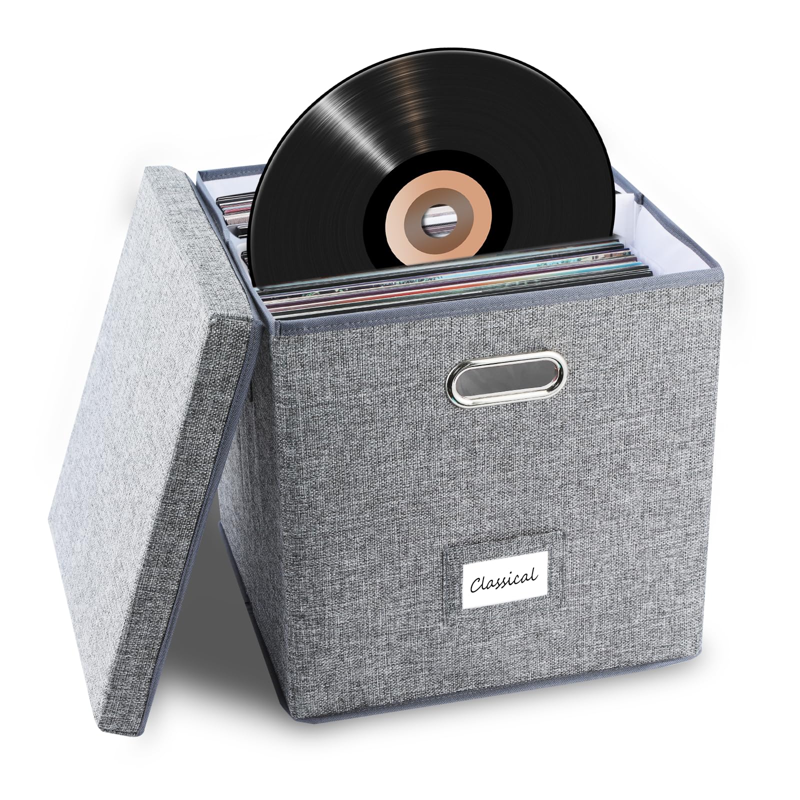 Sturdy Vinyl Record Storage Box   Album Storage Holds Up 50+ Single Record, Lp Storage Organizer Crate With Lid, Decorative Movi