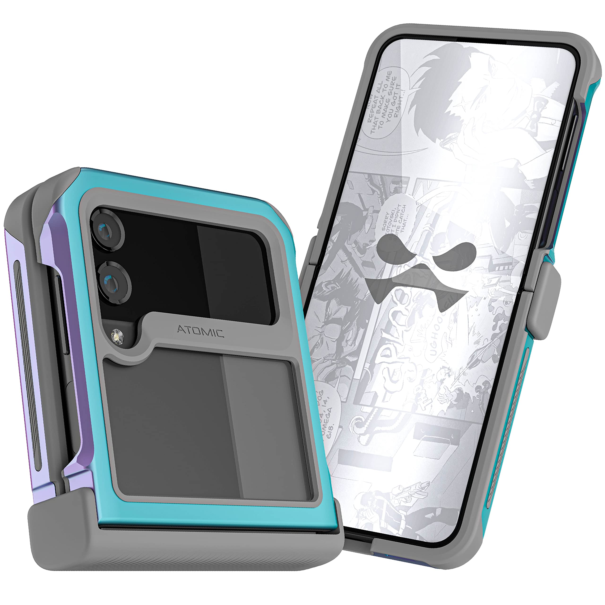 Ghostek Atomic Slim Galaxy Z Flip 4 Case - Clear Back with Iridescent Aluminum Bumper, Shockproof & Dual-Layer Protective Phone 