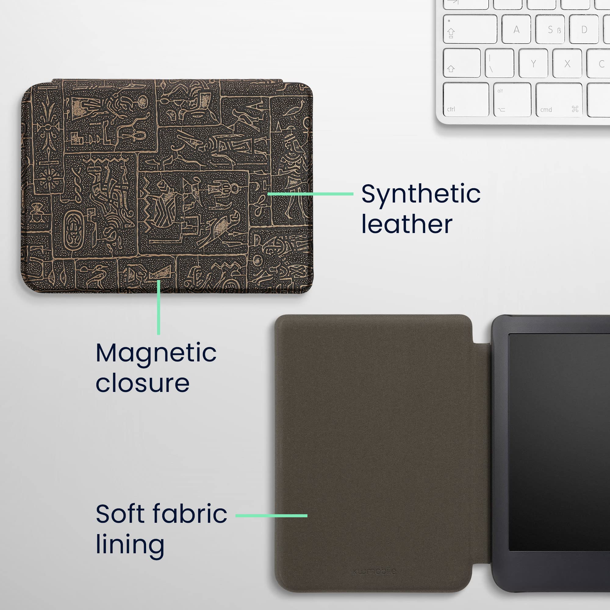 Kwmobile Case Compatible With Kobo Clara 2E / Tolino Shine 4 Case   Ereader Cover   Egyptian Figures Gold/Black