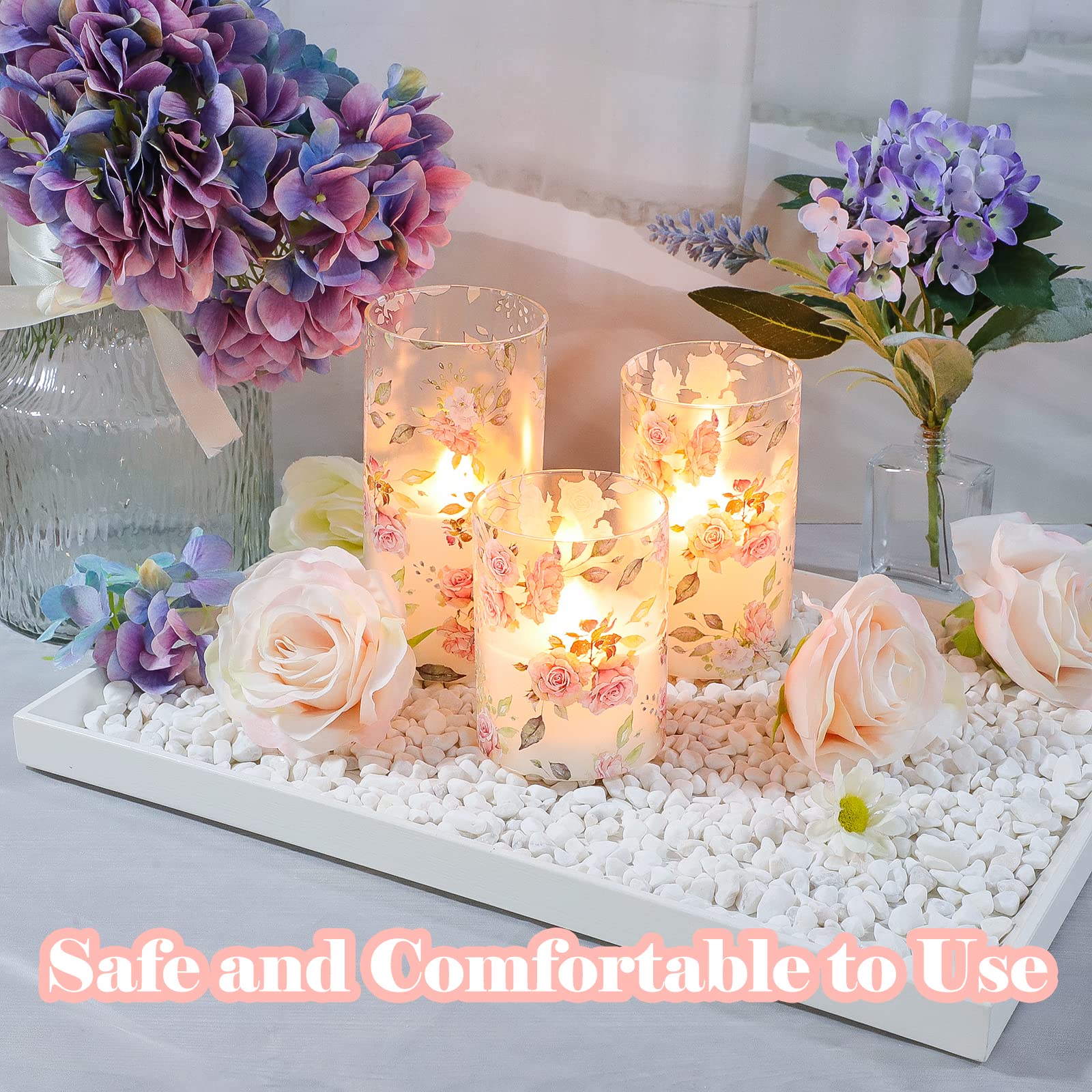 Silverstro Holiday Rose Flameless Candles With Remote Real Wax Blinks Glass Battery Operated Candles   Home Party Wedding Thanks