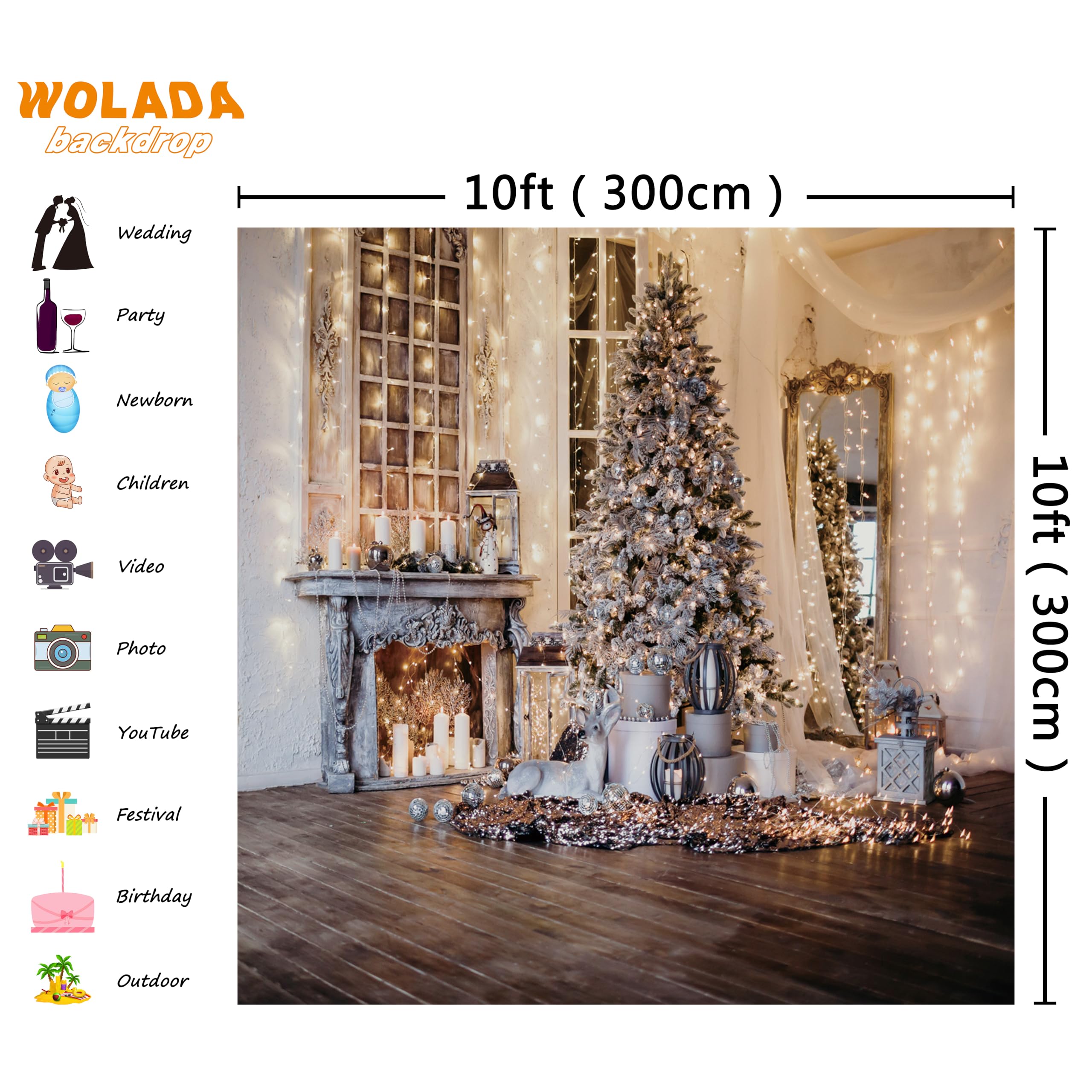 Wolada Holiday Vintage Gold Christmas Backdrop 10X10Ft 11715