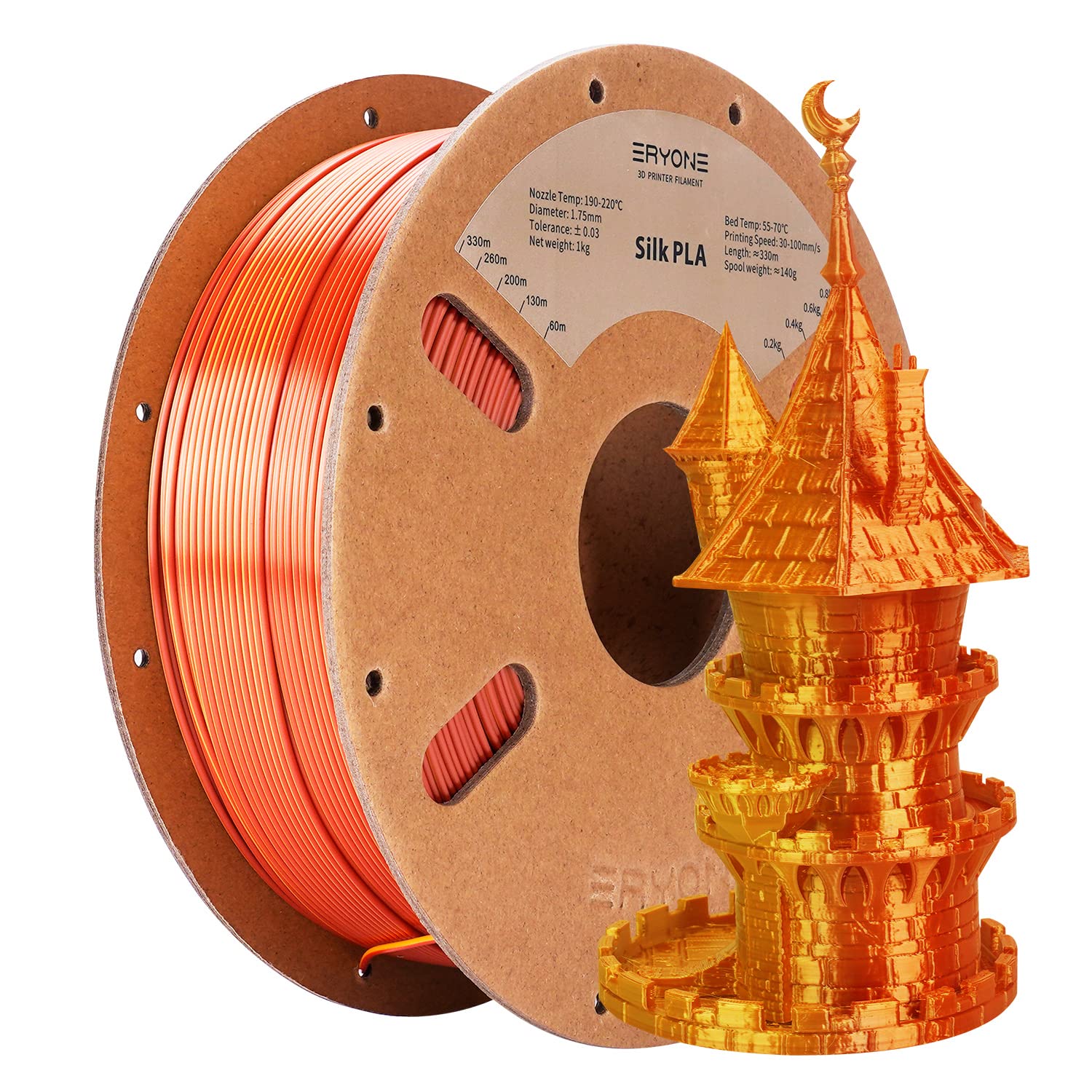 Eryone Silk Dual Color Filament Pla 3D Printer 1.75Mm +/  0.03Mm, Coextrusion Filament Pla Shiny Filament 1Kg(2.2Lbs), Gold Copp