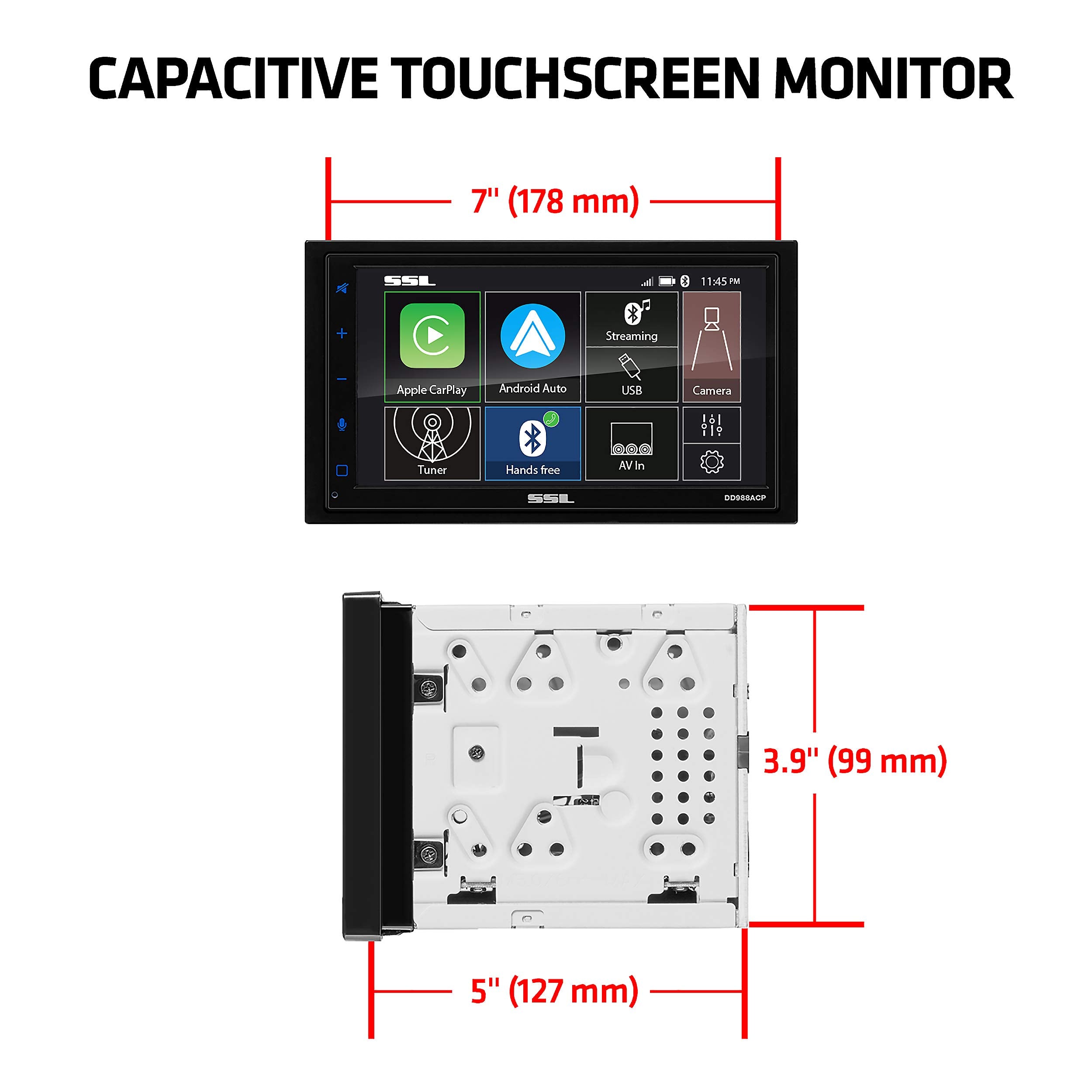 Sound Storm Laboratories Dd988Acp Car Audio Stereo System   Apple Carplay Android Auto, Double Din 6.75 Inch Capacitive Touchscr