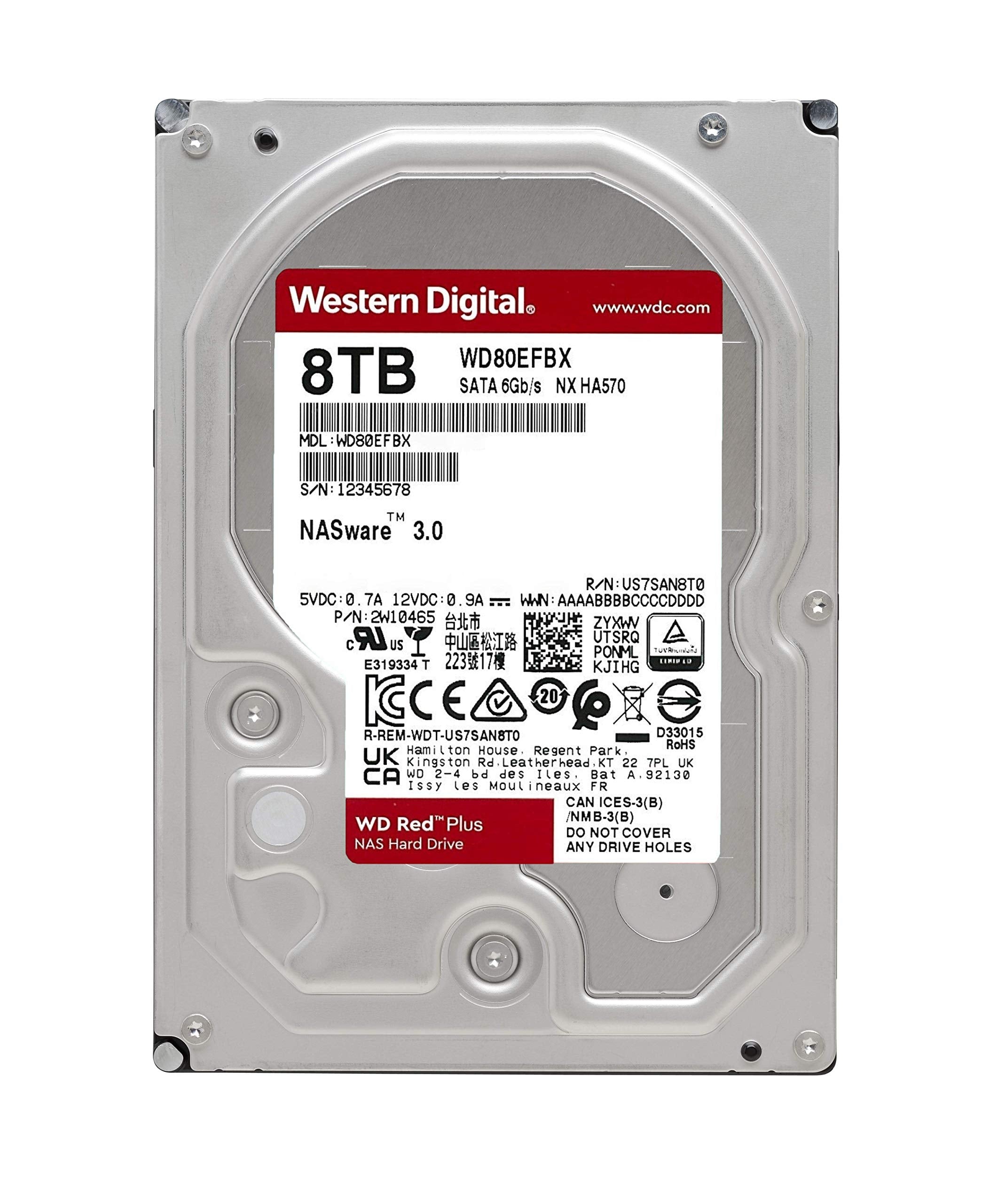 Western Digital 8Tb Wd Red Plus Nas Internal Hard Drive Hdd - 7200 Rpm, Sata 6 Gb/S, Cmr, 256 Mb Cache, 3.5 - Wd80Efbx