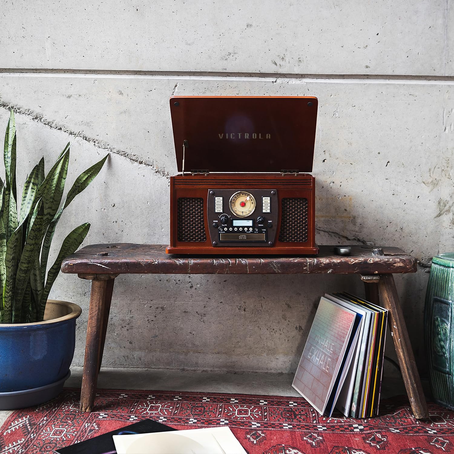 Victrola 8 In 1 Bluetooth Record Player & Multimedia Center, Built In Stereo Speakers   Turntable, Wireless Music Streaming, Rea