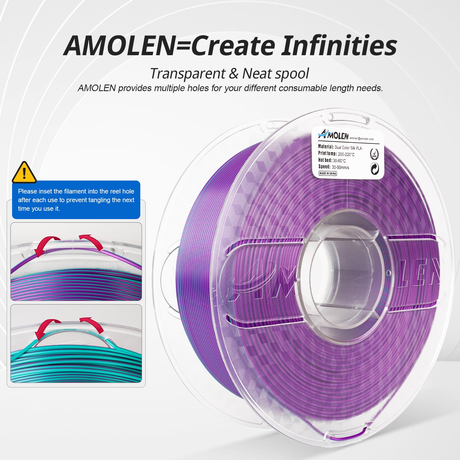 Amolen Silk Pla 3D Printer Filament, Dual Color Blue Green & Dark Violet Pla 1.75Mm, Shiny Color Change Filament 3D Printing Pla