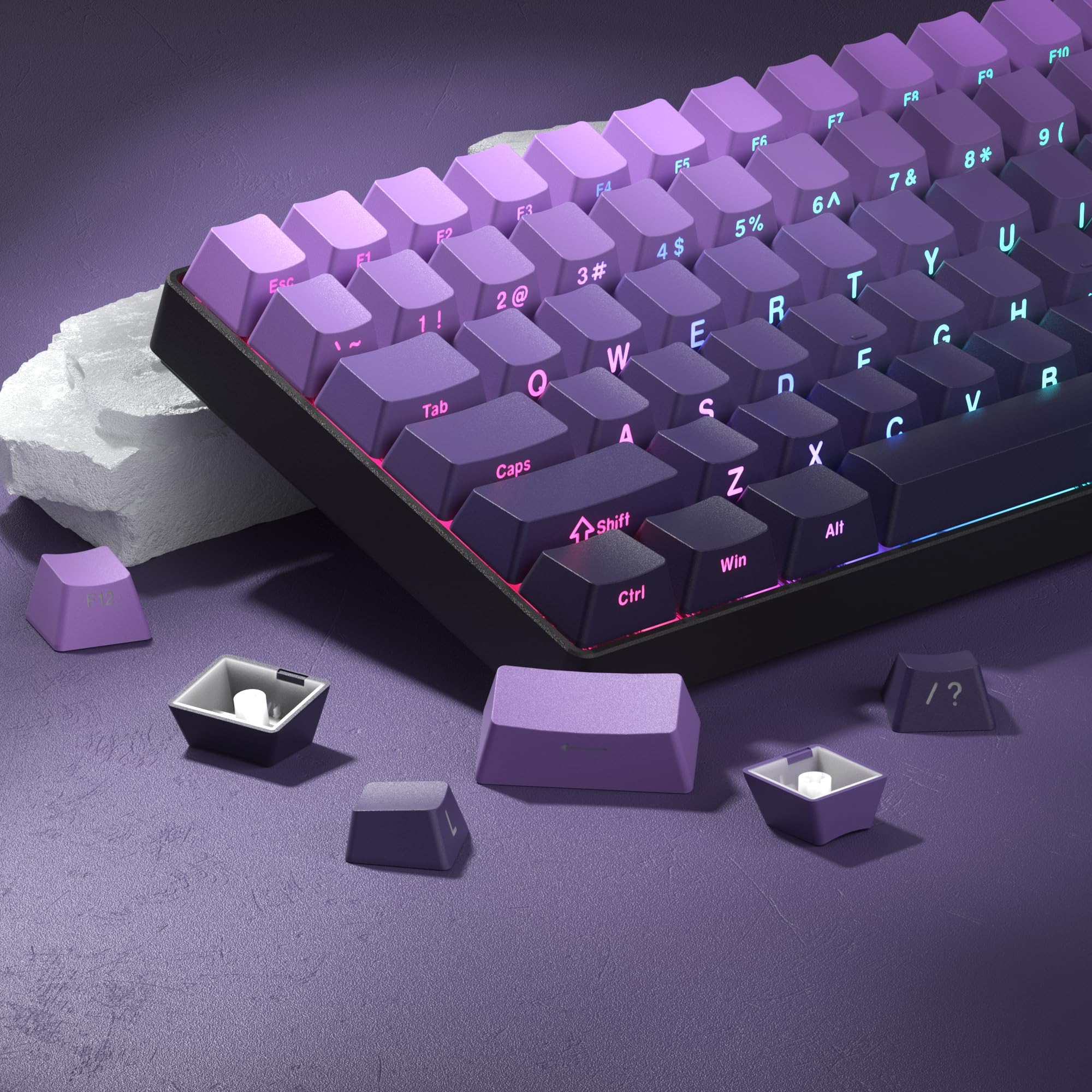 Dagaladoo Pbt Keycap,Side Printed Keycaps 75 Percent,Double Shot Key Caps,Cherry Profile,Gradient Purple Keyboard Keycap,Shine T
