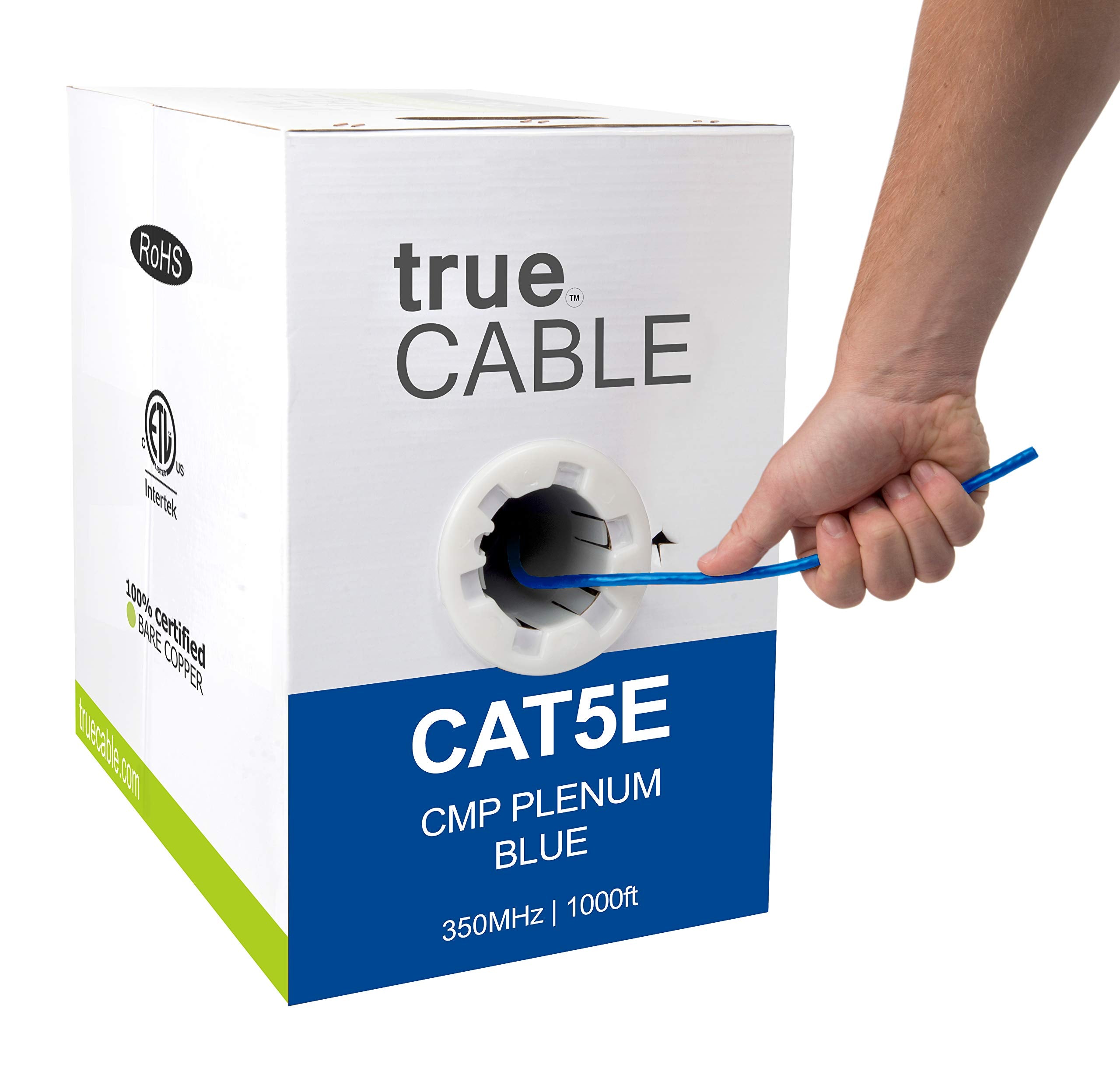 Truecable Cat5E Plenum (Cmp), 1000Ft, Blue, 24Awg 4 Pair Solid Bare Copper, 350Mhz, Poe++ (4Ppoe), Etl Listed, Unshielded Twisted Pair (Utp), Bulk Ethernet Cable