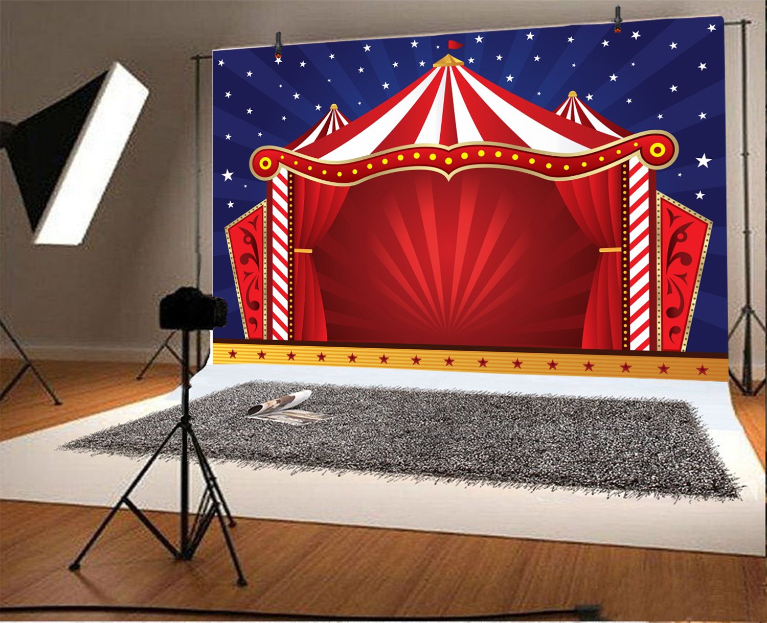 Lfeey 10X8Ft Circus Photography Backdrop Red Tents Night Stars Carnival Photo Background Baby Kids Child Birthday Party Decor Wa