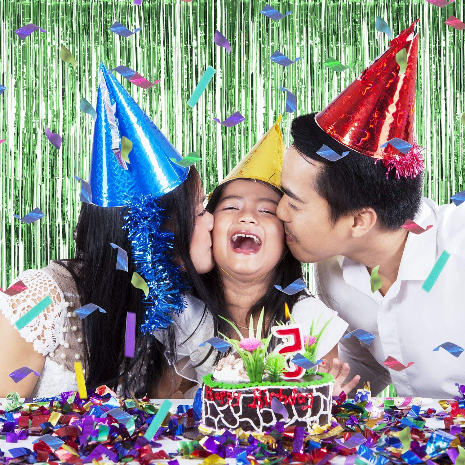 Beishida 2 Pcs Green Door Streamers Tinsel Curtain Party Streamers Backdrop Fringe Foil Wall Background For Birthday Halloween C