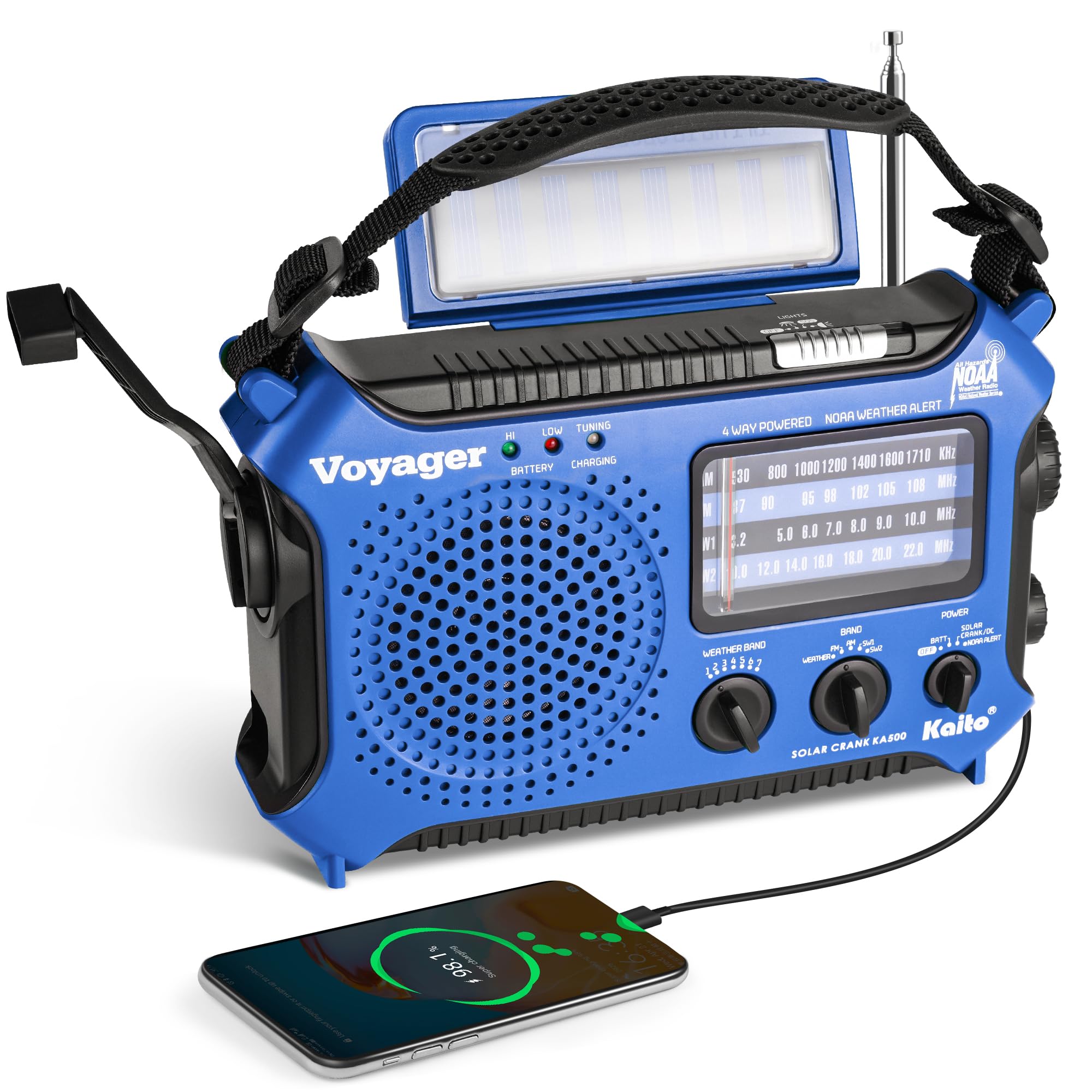 Kaito Ka500Bu 5 Way Powered Emergency Am/Fm/Sw Weather Alert Radio, Blue