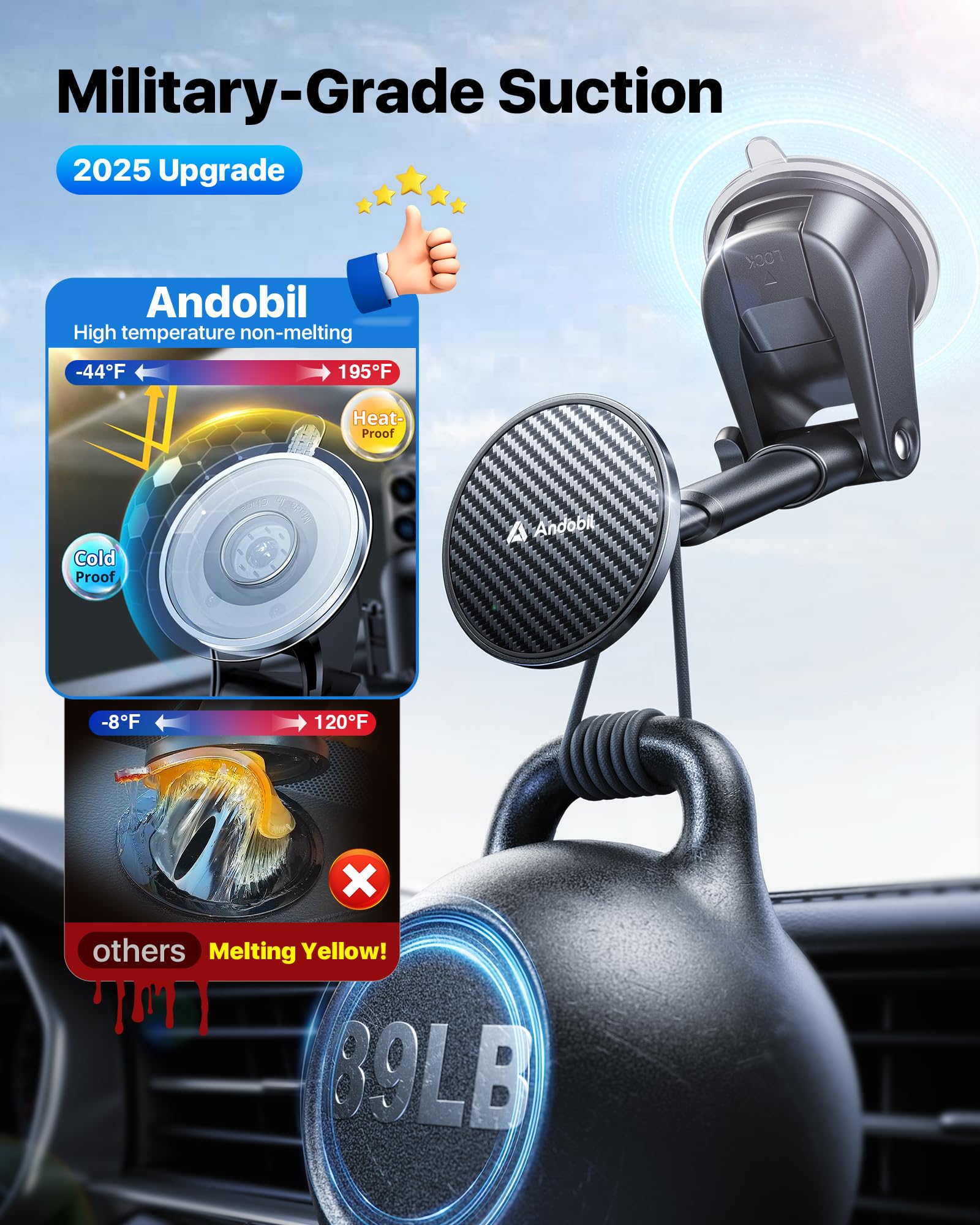 Andobil For Magsafe Car Mount [85+Lbs Strongest Suction & 2025 Military-Grade N55] Retractable Magnetic Phone Holder For Car Das