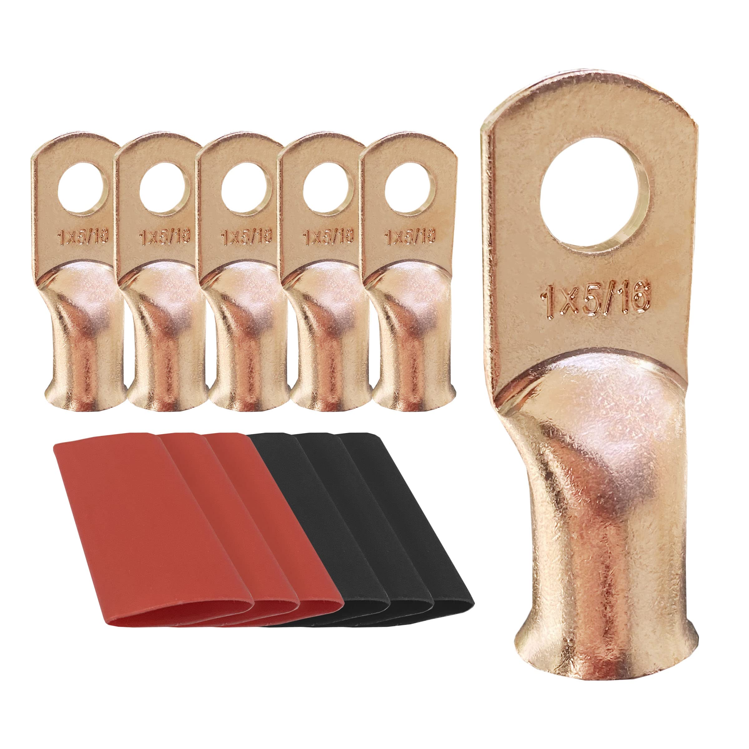 10Pcs 1 Awg 5/16 Ring Battery Lugs, Copper Lugs, Battery Cable Ends, Tubular Ring Terminals, Crimp Wire Ring Lugs, Battery Termi