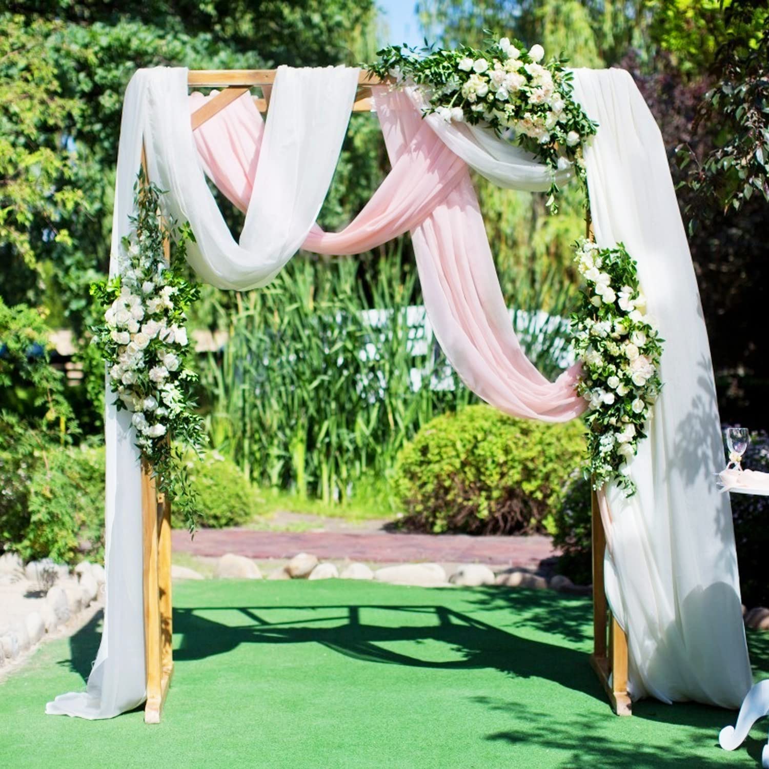 Partisky Wedding Arch Draping Fabric,1 Panel 18Ft White Wedding Arch Drapery Chiffon Fabric Arch Drapes Wedding Arch Decorations