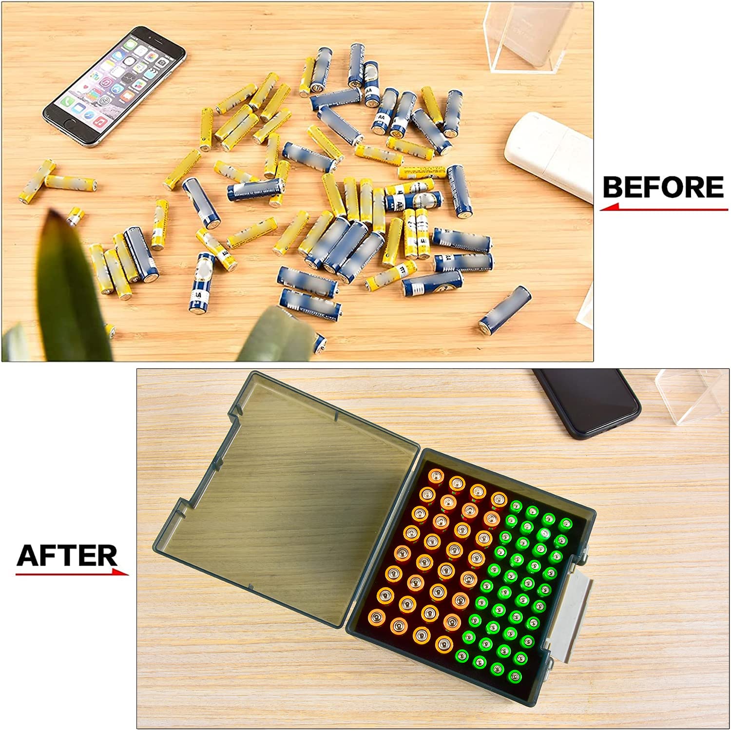 Fullcase Battery Storage Organizer Holder Holds 72 Aa Aaa Batteries, Battery Box Case Garage Container, Home Drawer Organization