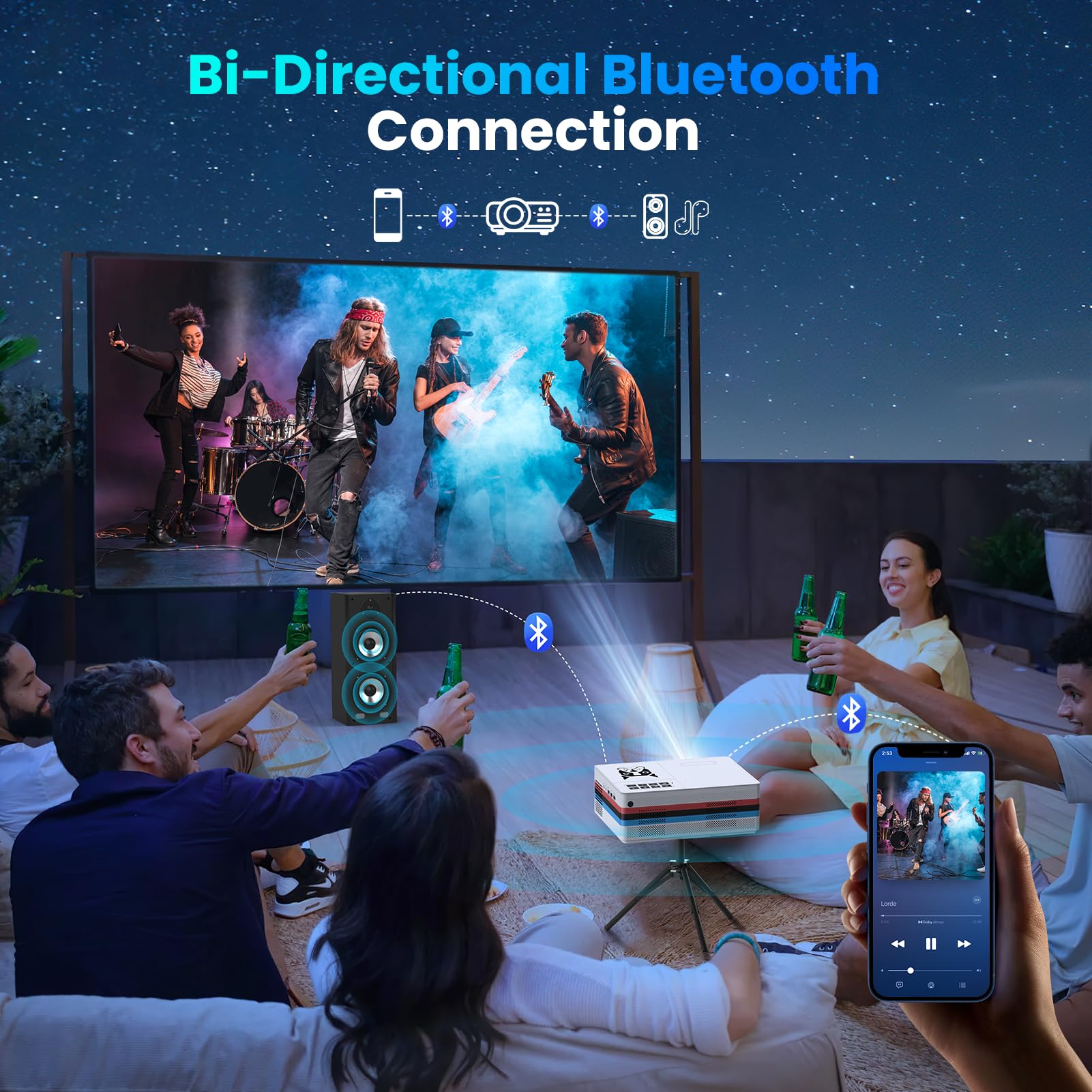 [Netflix Licensed & Dolby Audio] Projector With Wifi And Bluetooth 4K Supported, Fudoni Outdoor Smart Projector Native 1080P 600