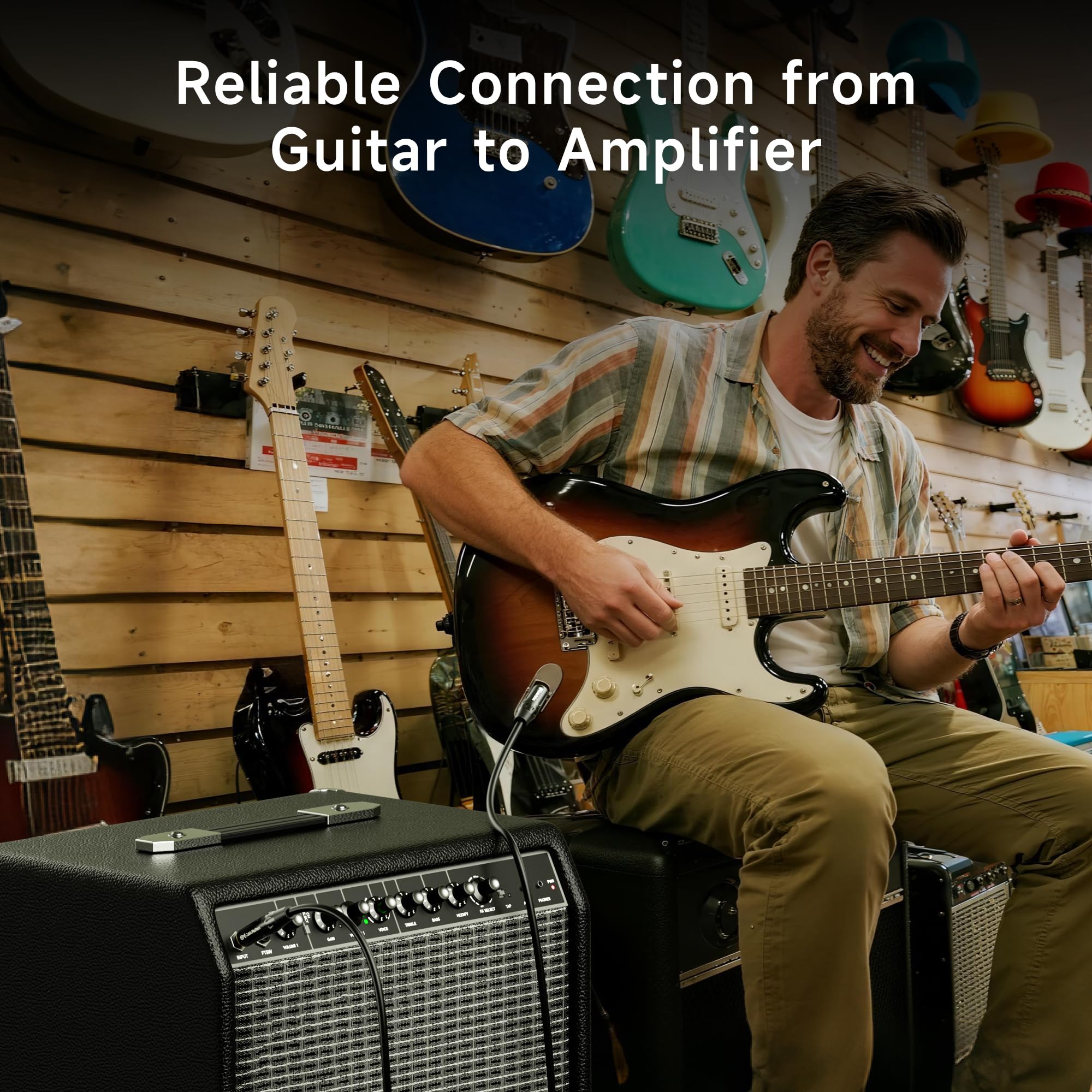 Cable Matters 2 Pack 1/4 Inch TS to TS Electric Guitar Cable 6 Feet   Guitar Cord/Guitar Amp Cord/Instrument Cable for Electric Guitar, Mandolin, Bass AMP, Keyboard, Mixer, Equalizer