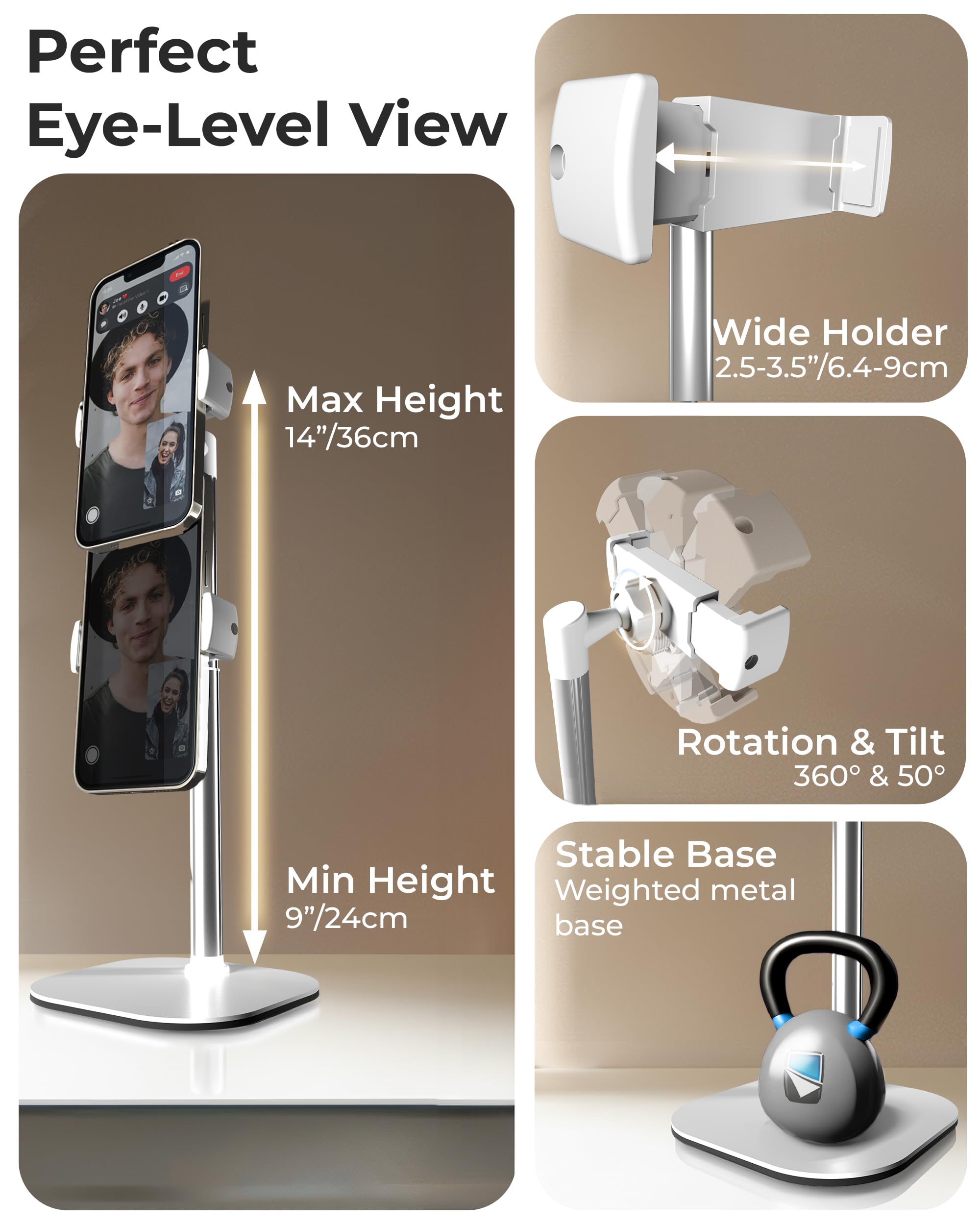 Cooper Chatstand 2 Pack   Height Adjustable Cell Phone Stand For Desk | Rotating, Tilting, 9 14'' Telescoping Eye Level View Cel