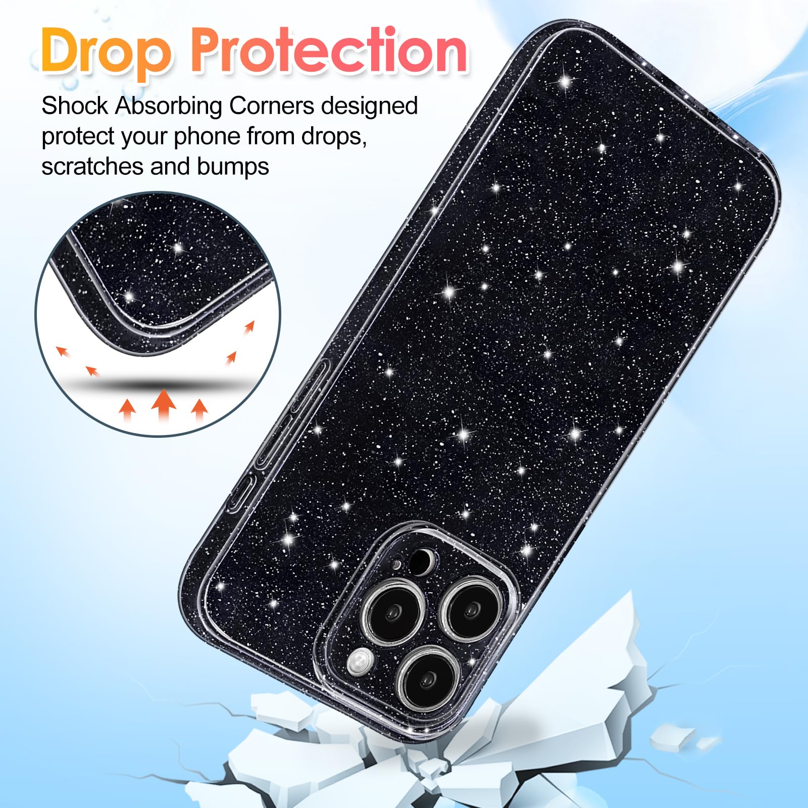 Hython Case For Iphone 15 Pro Max Case Glitter Cute Sparkly Shiny Bling Sparkle Phone Cases 6.7, Thin Slim Fit Soft Tpu Bumper S