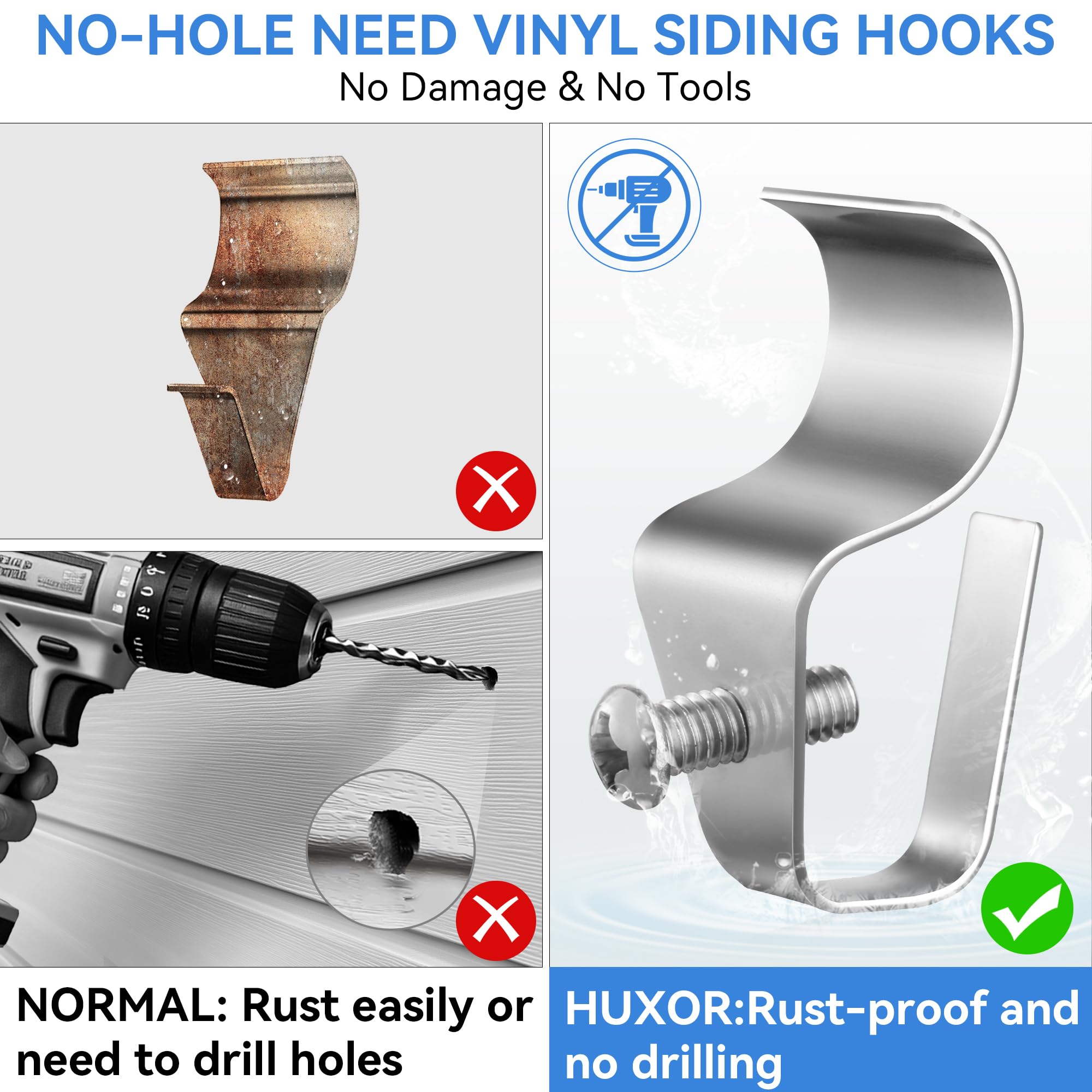 Huxor 20 Pack Vinyl Siding Clips Hooks,No Hole Needed Siding Hooks Screws For Hanging Outdoor Siding Mounted Blink, Arlo, Ring Home Security Camera