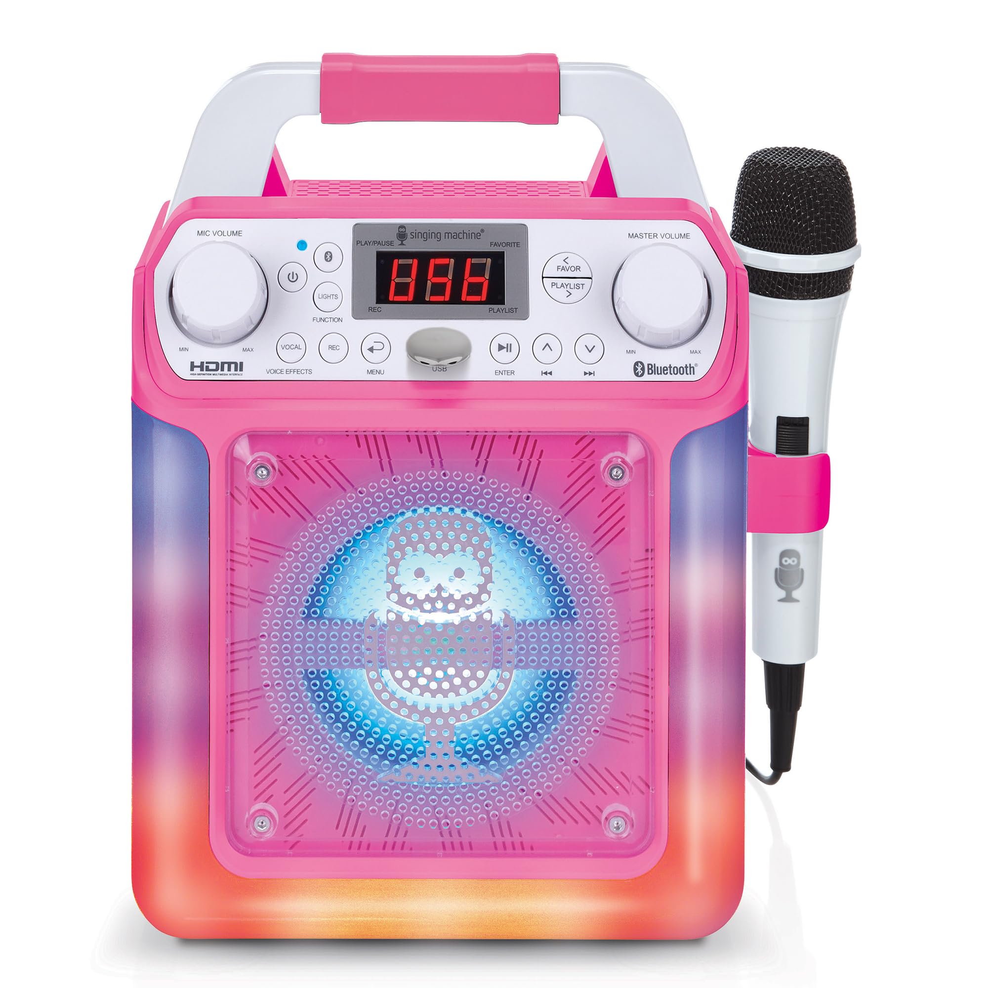 Portable Karaoke Machine For Adults & Kids   Built In Speaker, Bluetooth, Led Lights, Wired Mic   With Voice Changing Effects
