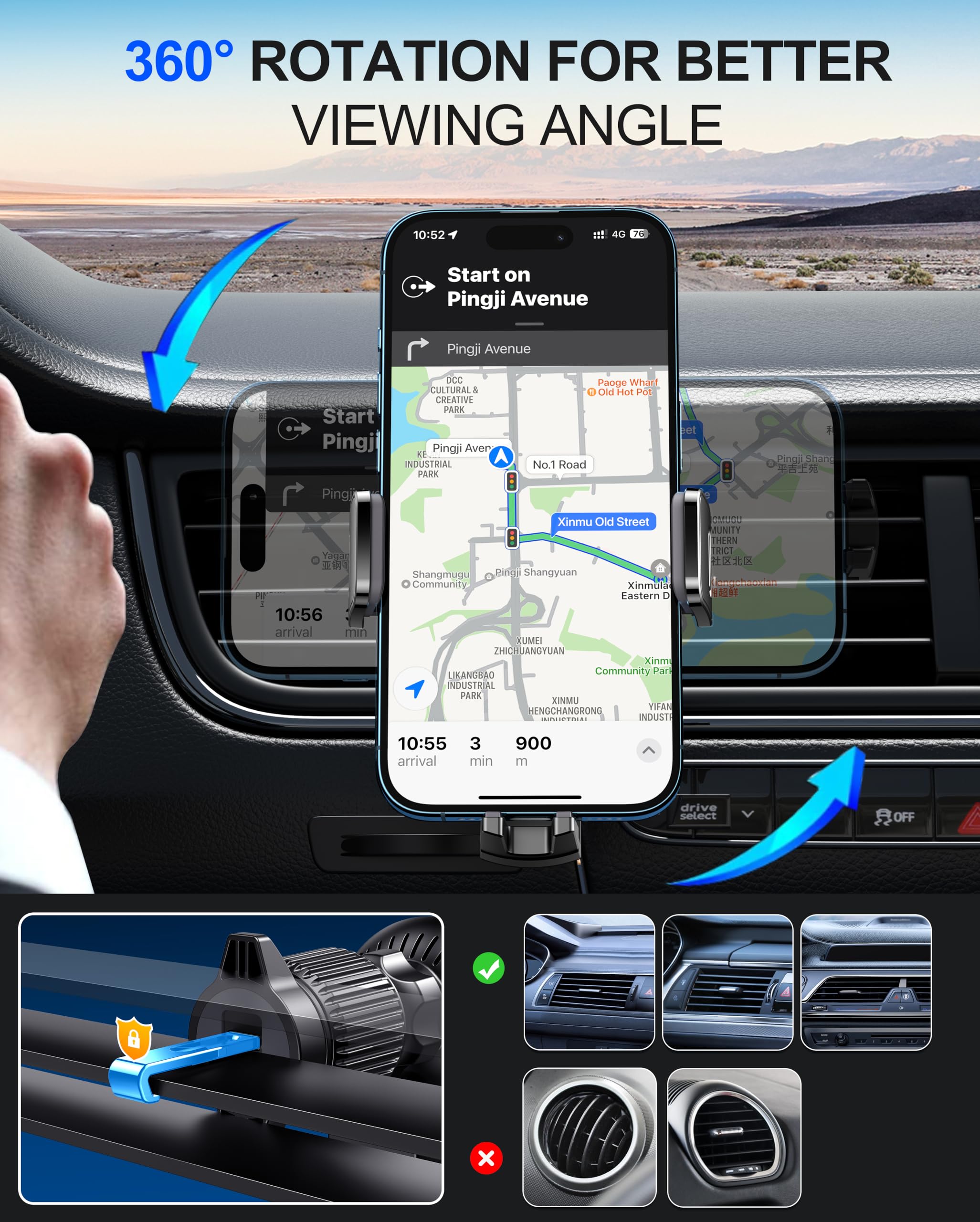 Wireless Car Charger, 15W Fast Charging Auto Clamping Car Phone Holder Wireless Charger Air Vent Car Phone Mount Fit For Iphone