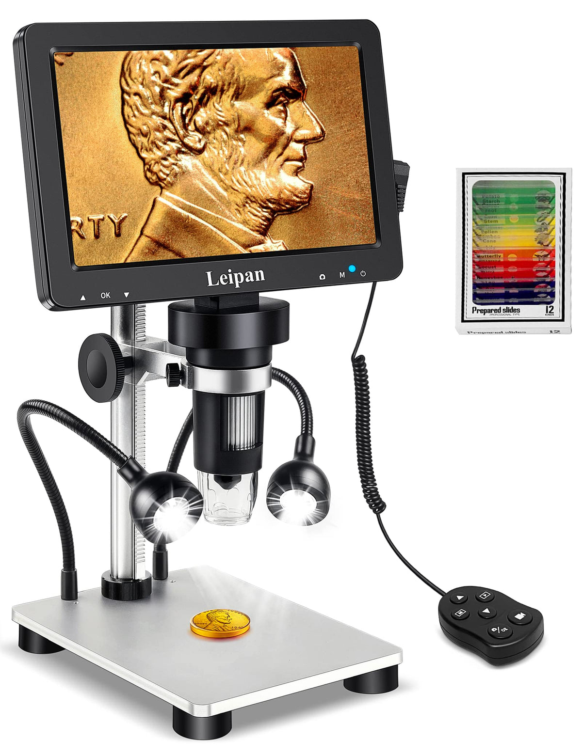 7'' Lcd Digital Microscope 1200X,Leipan 12Mp Coin Microscope With Screen For Adults,1080P Video Microscope With 12Pcs Slides,Wir