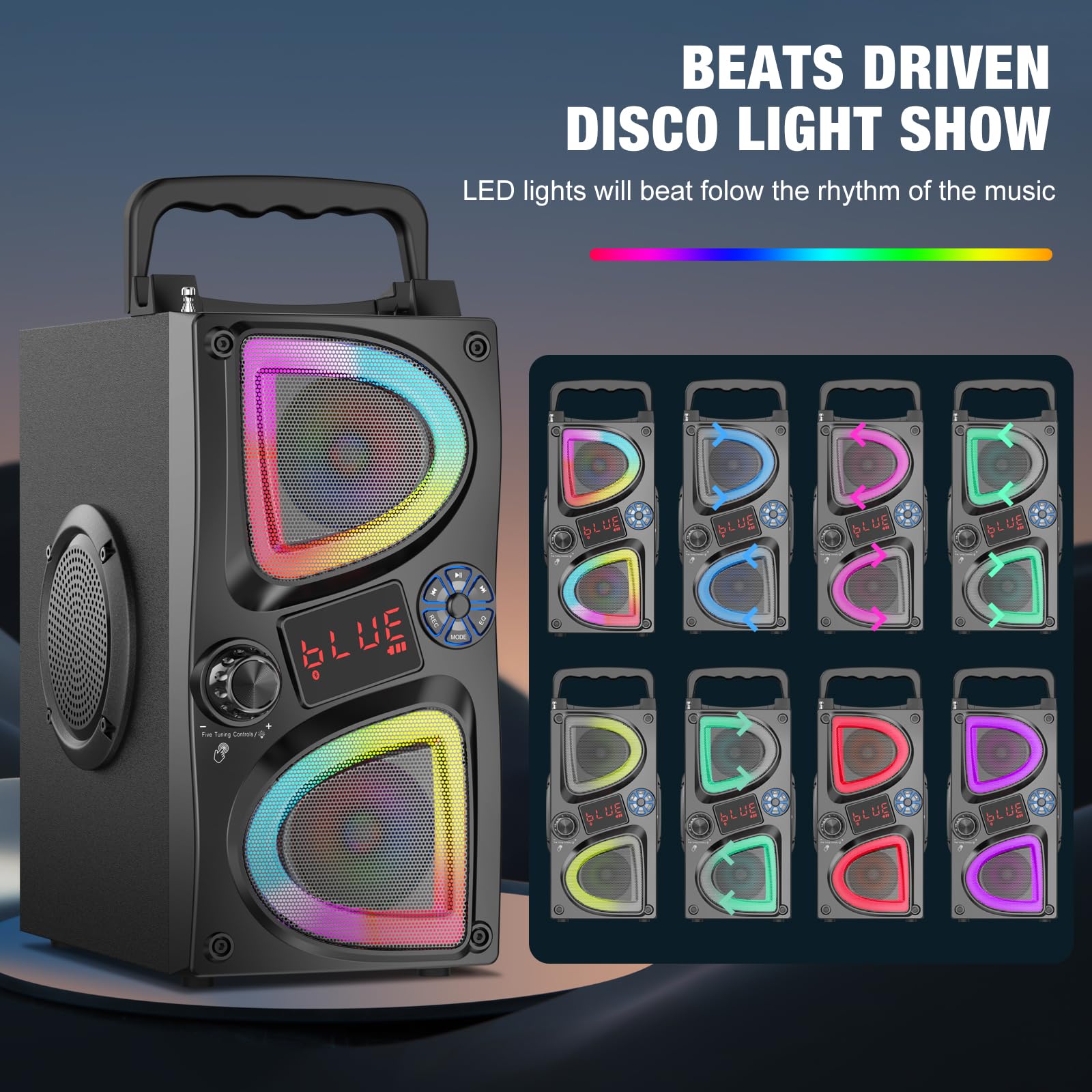 Bluetooth Speaker, 60W(Peak) Wireless Portable Small Home Party Speakers With Double Subwoofer Deep Bass, Microphone, Fm Radio,